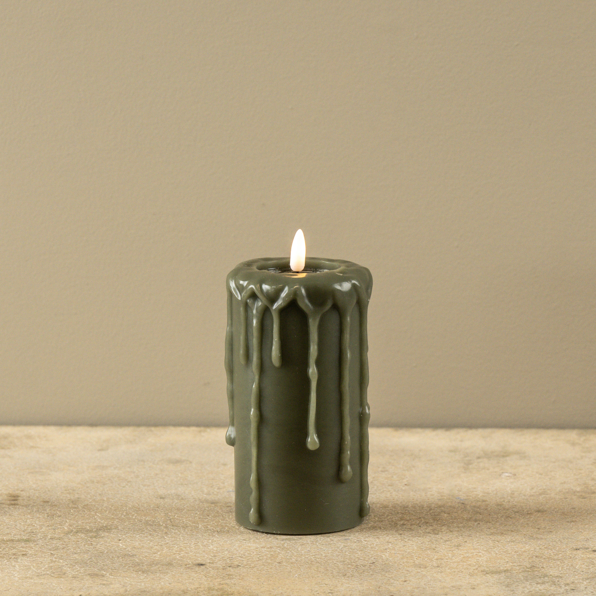 Flameless Dark Green Pillar Candle, 6", photo 3 of 4