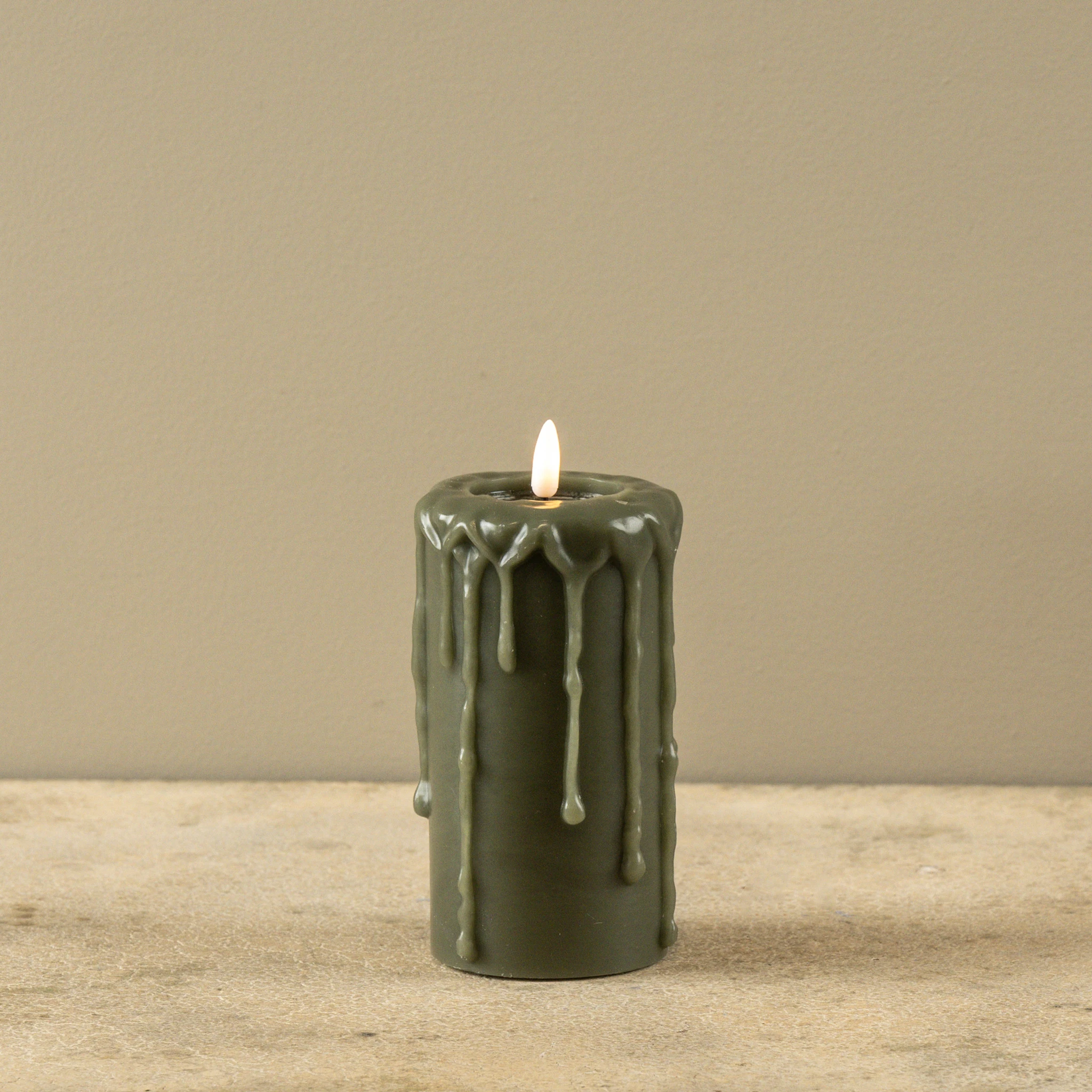 Flameless Dark Green Pillar Candle, 6", photo 3 of 4