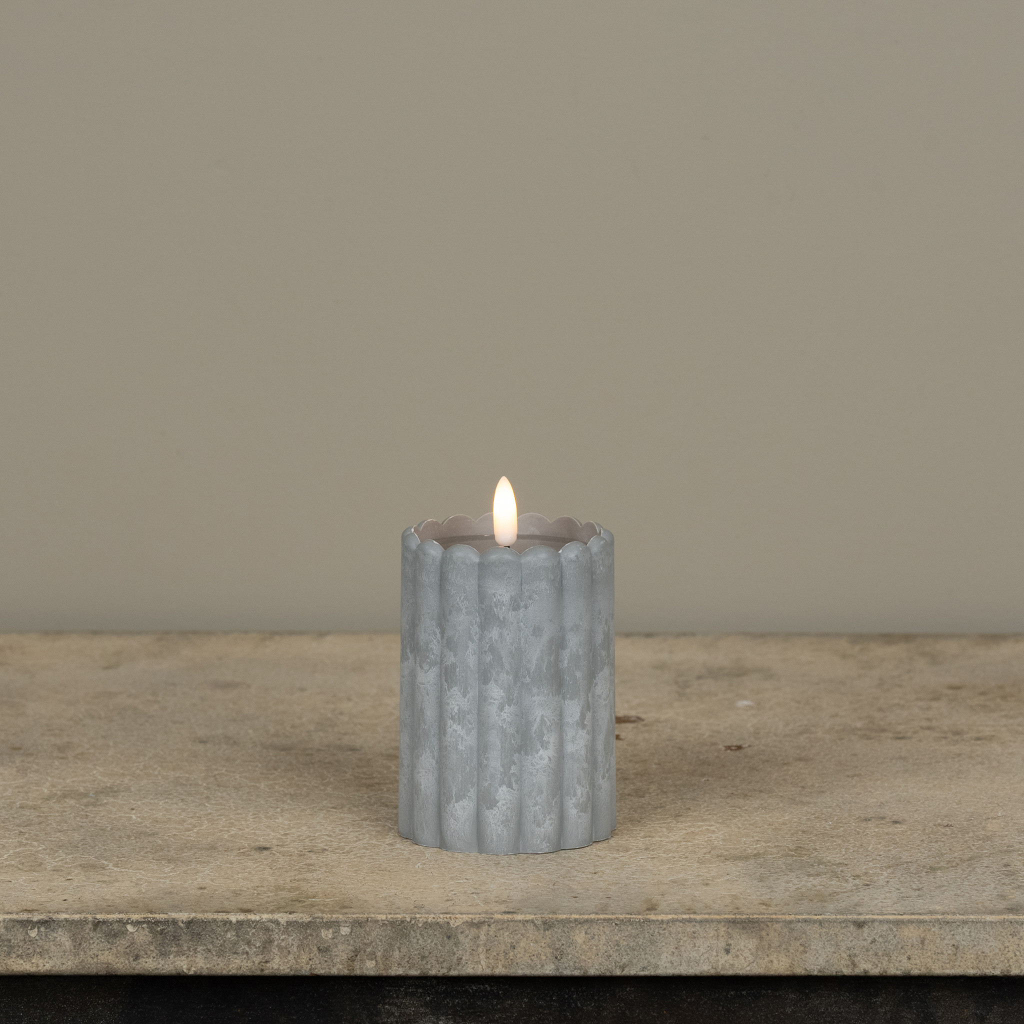 Flameless Outdoor Grey Column Pillar Candle, 4", photo 2 of 2