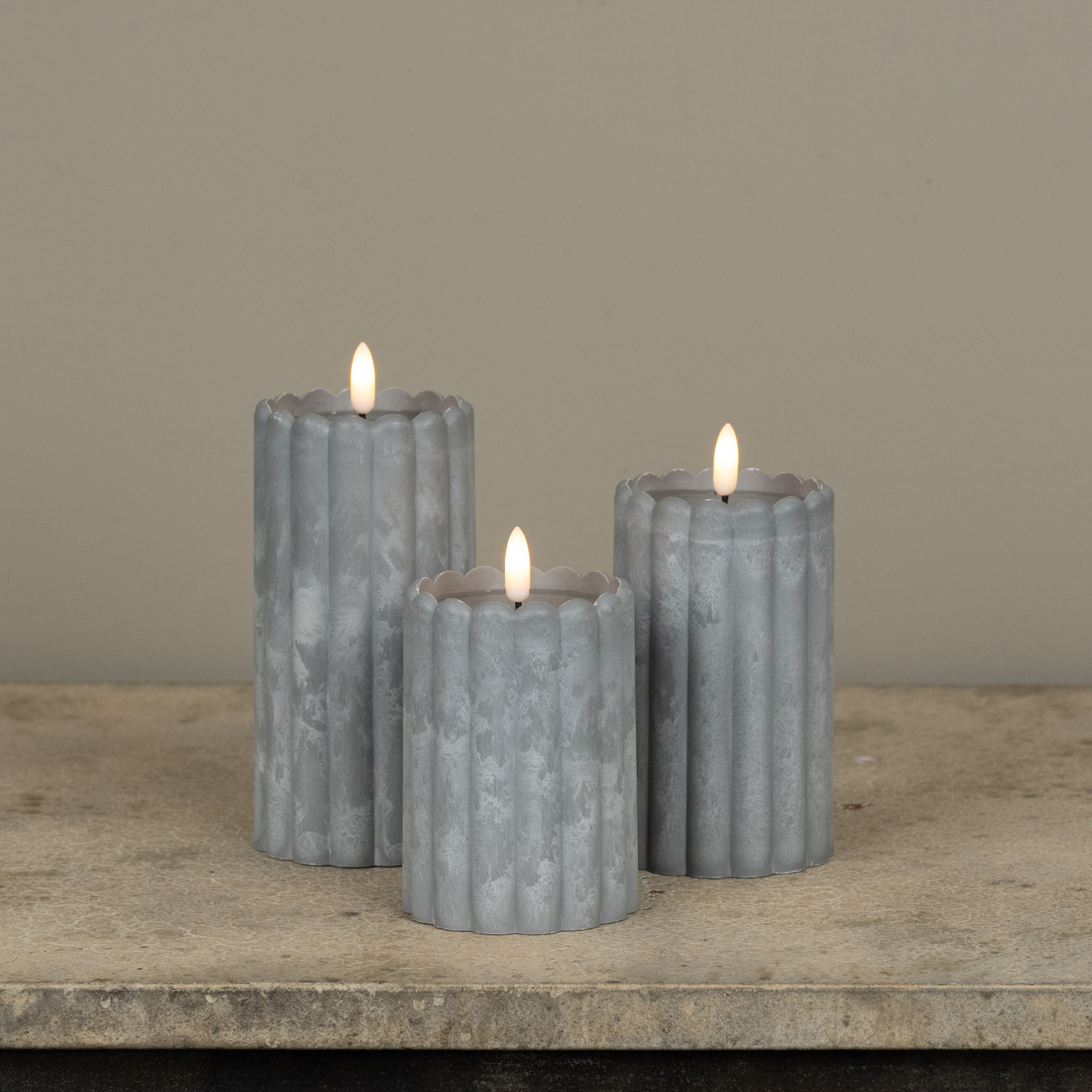 Flameless Outdoor Grey Column Pillar Candle, 4"