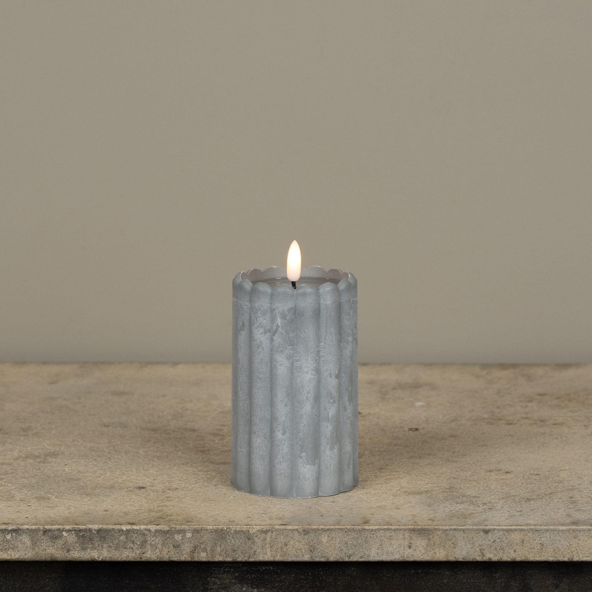 Flameless Outdoor Grey Column Pillar Candle, 5", photo 2 of 3