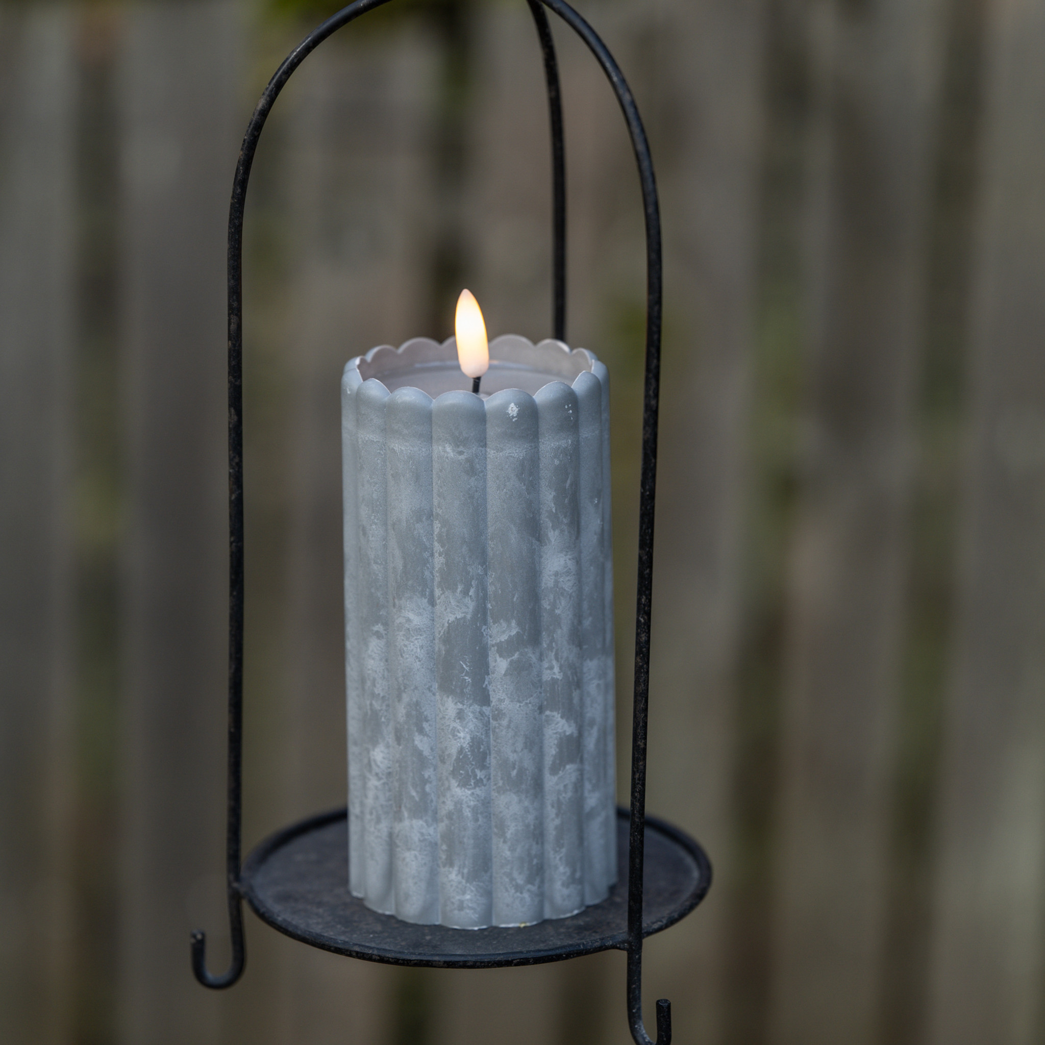 Flameless Outdoor Grey Column Pillar Candle, 6"