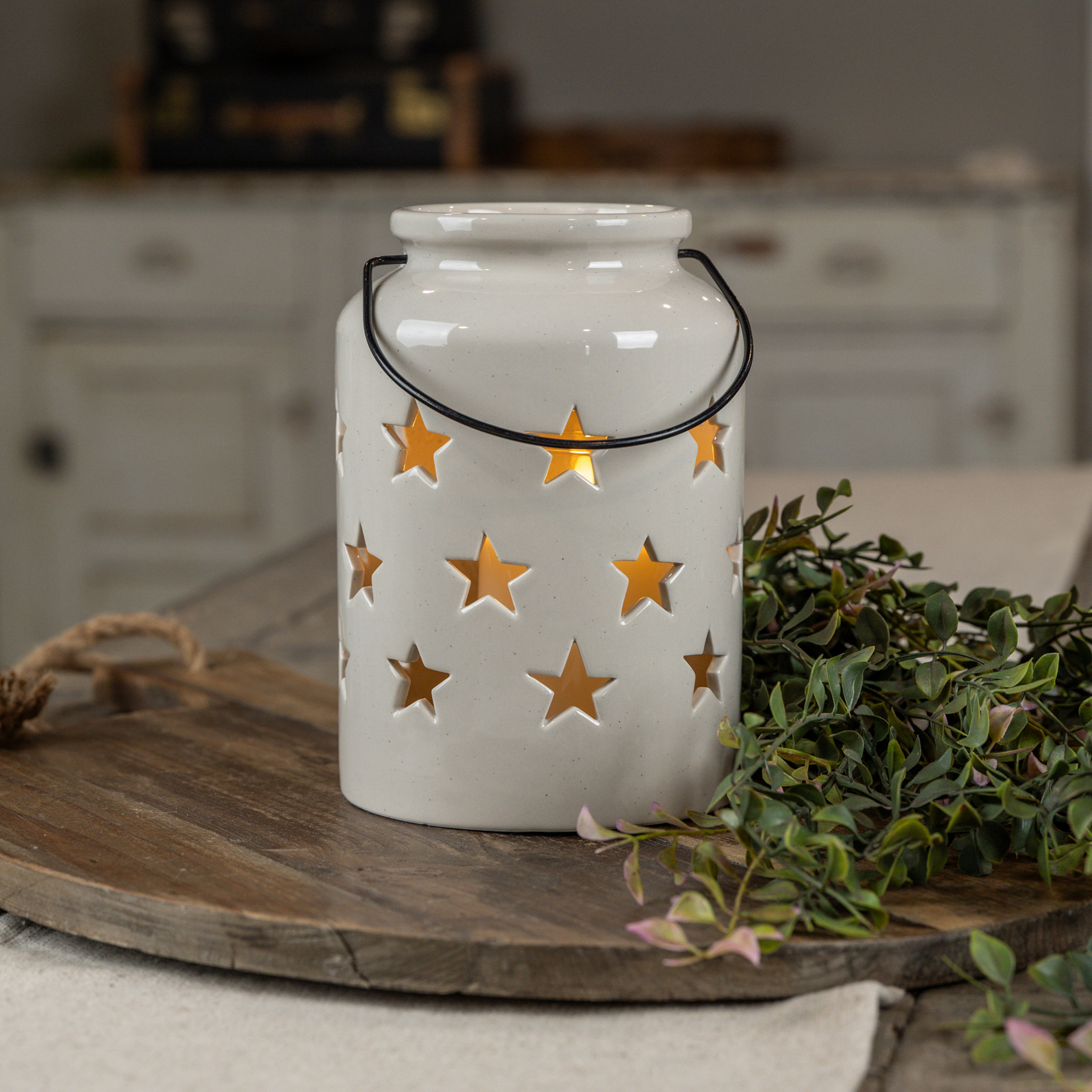 Star Cut Out Ceramic Lantern