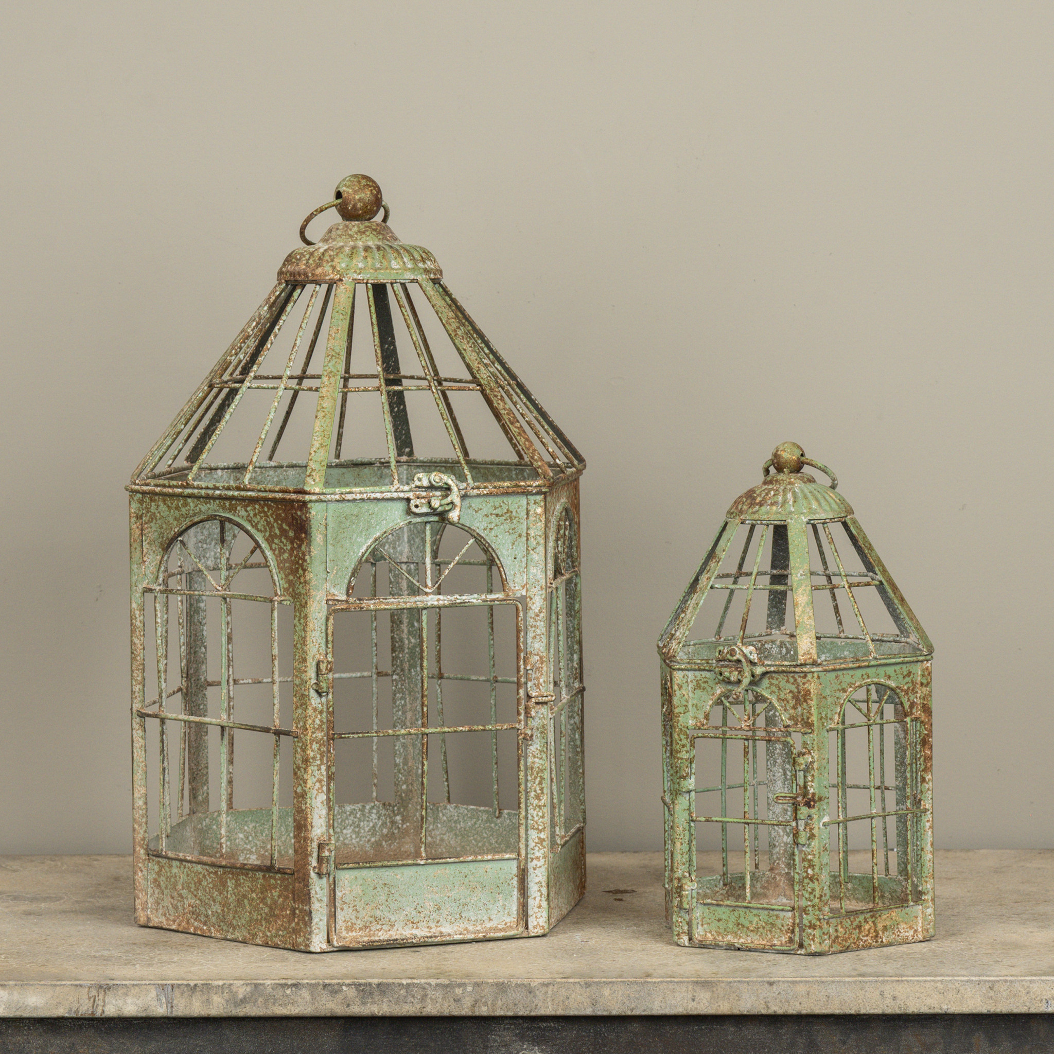 Aged Green Birdcage Lanterns, Set of 2, photo 2 of 2