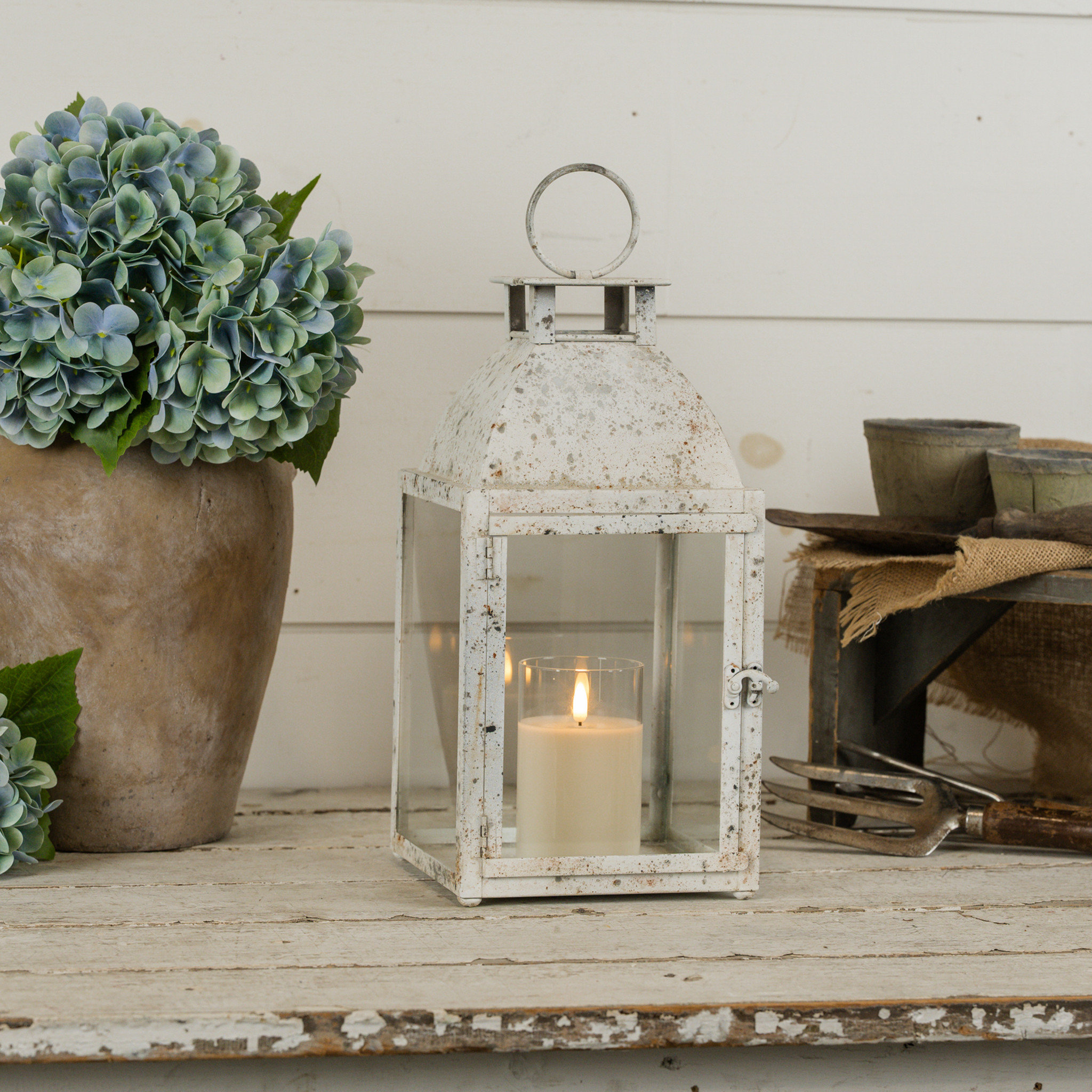 Aged White Lantern, 14.5"
