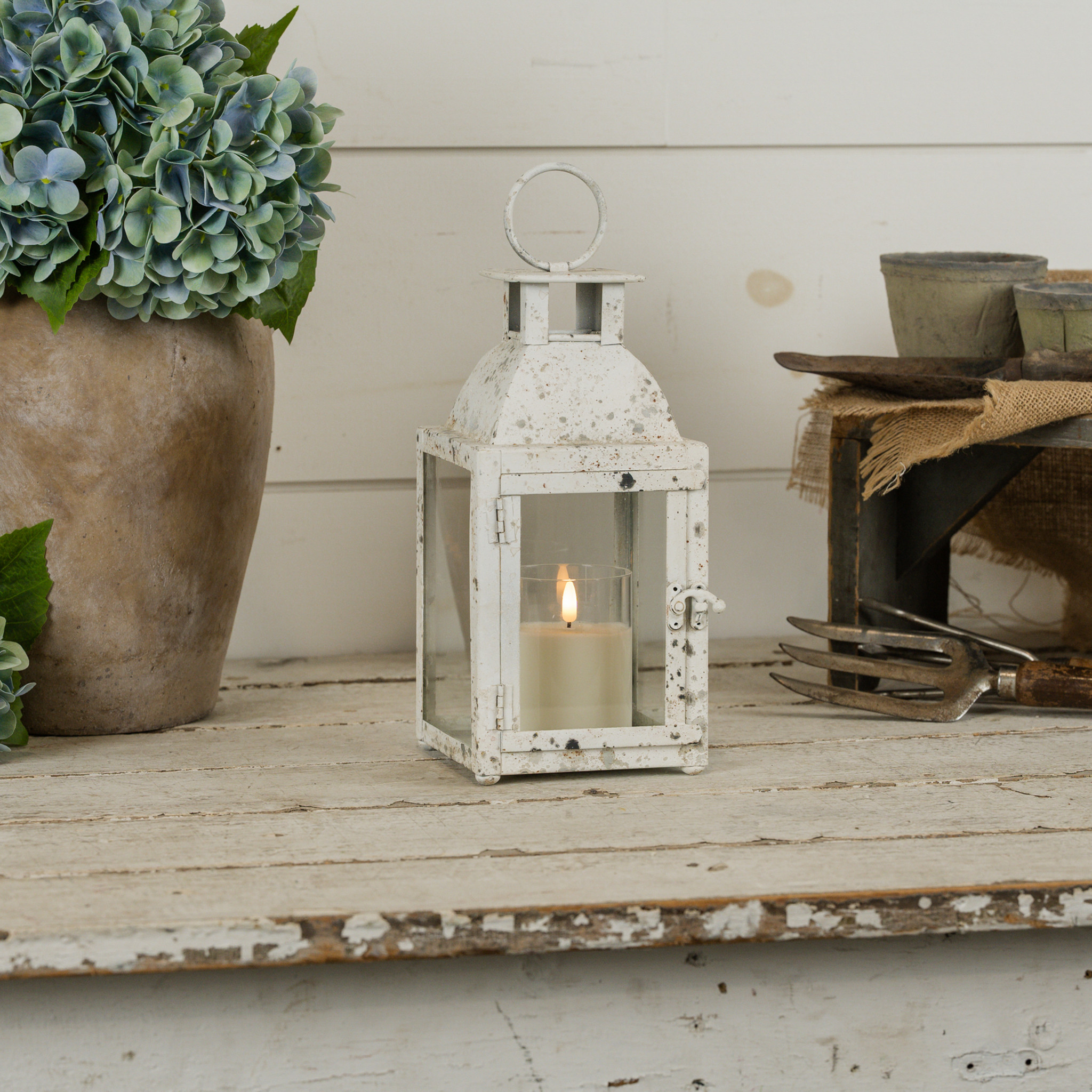 Aged White Lantern, 11"