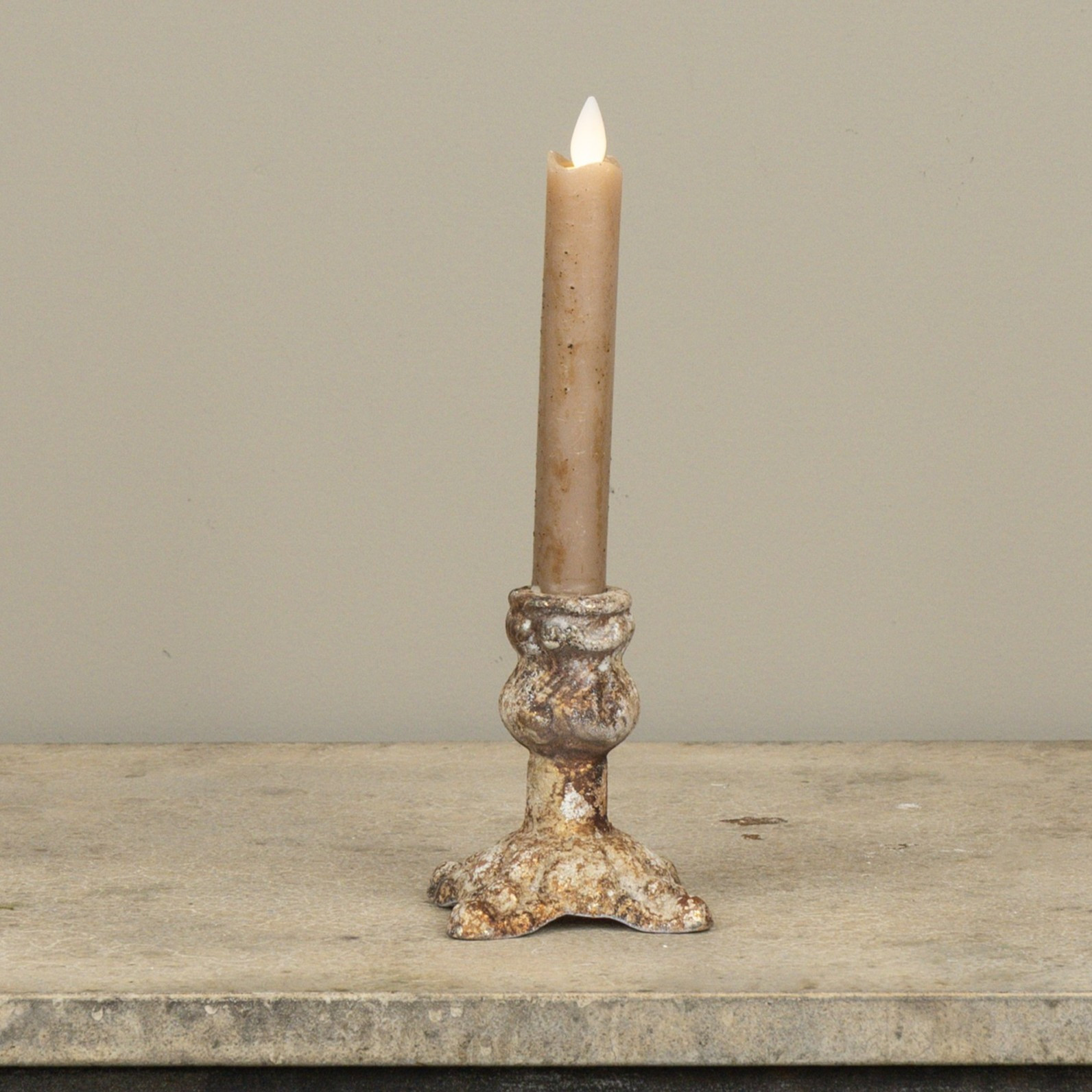 Aged Footed Taper Candle Holder, 3.75"