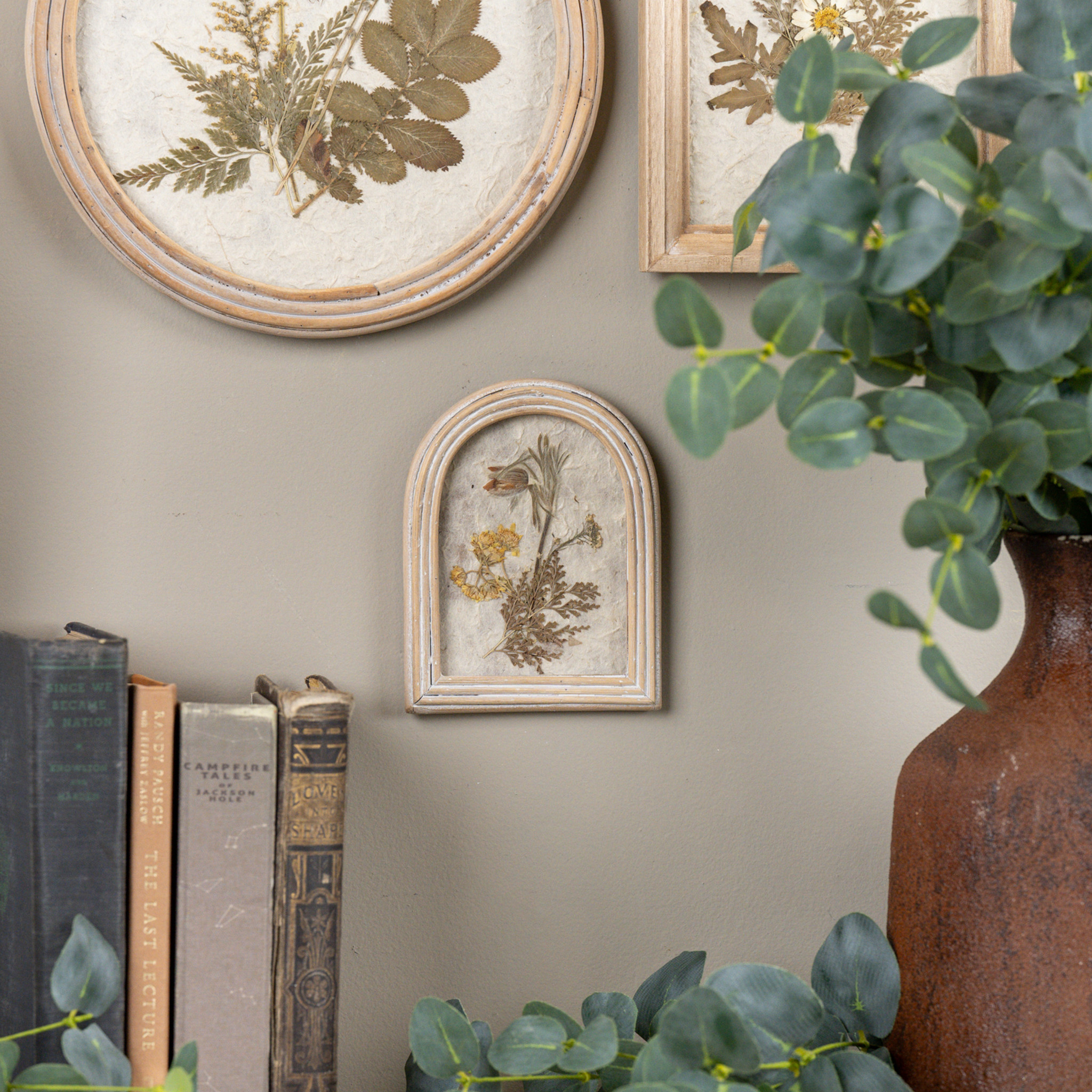 Pressed Yellow Flower in Arched Frame, 6.25"