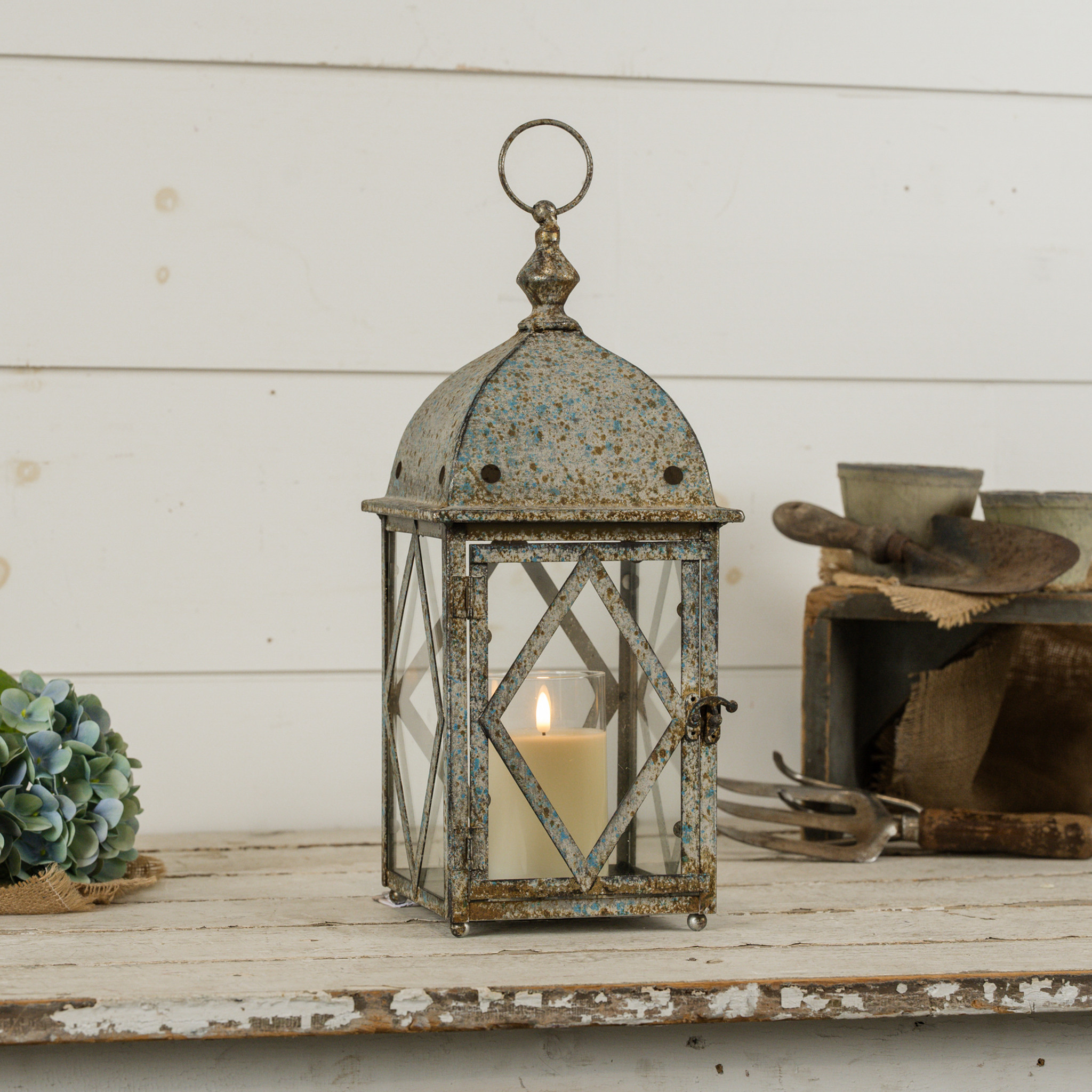 Speckled Blue Lantern, 16.75"