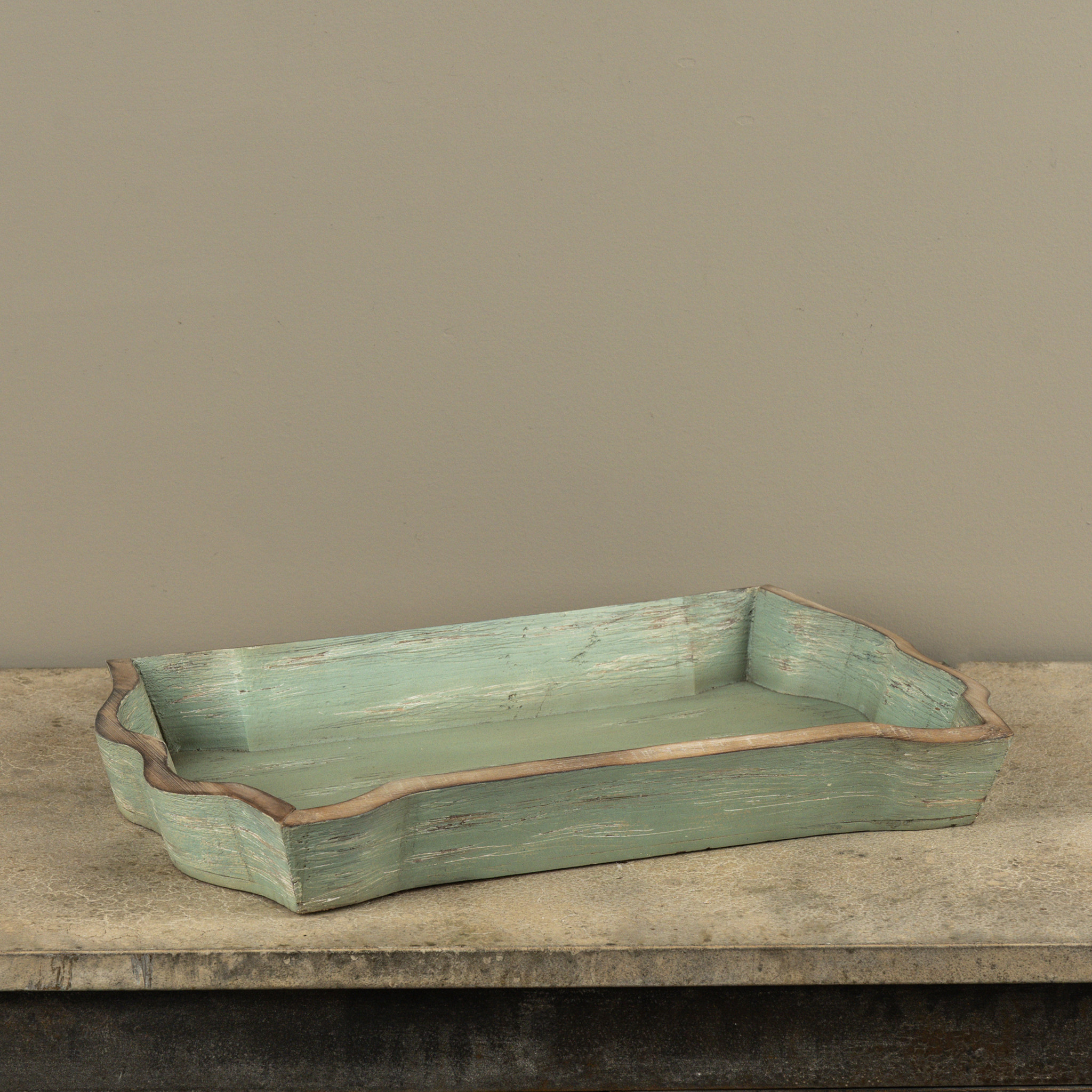 Aged Green Wooden Tray, photo 2 of 2