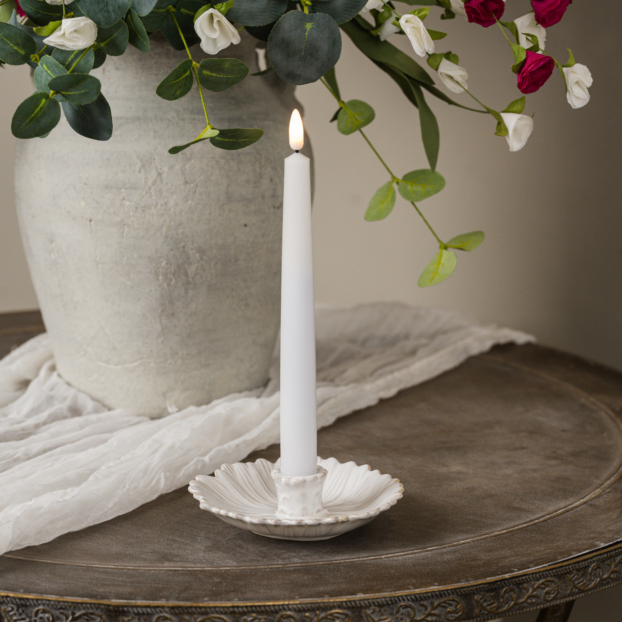 White Petals Taper Candle Holder