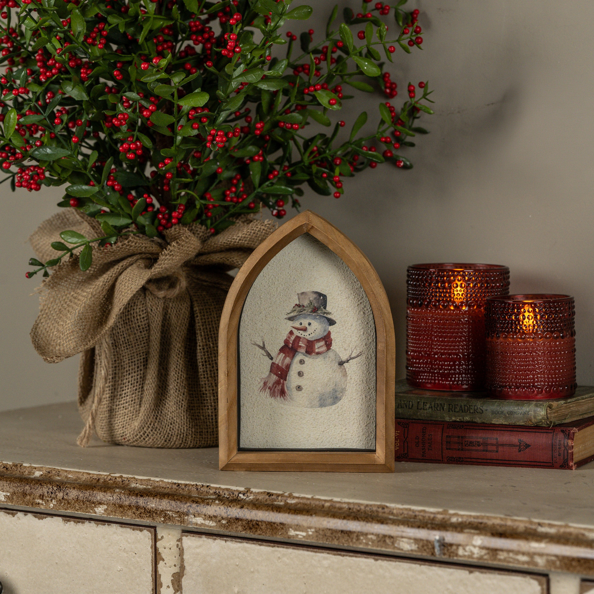 Snowman Framed Tabletop Sign, 8"