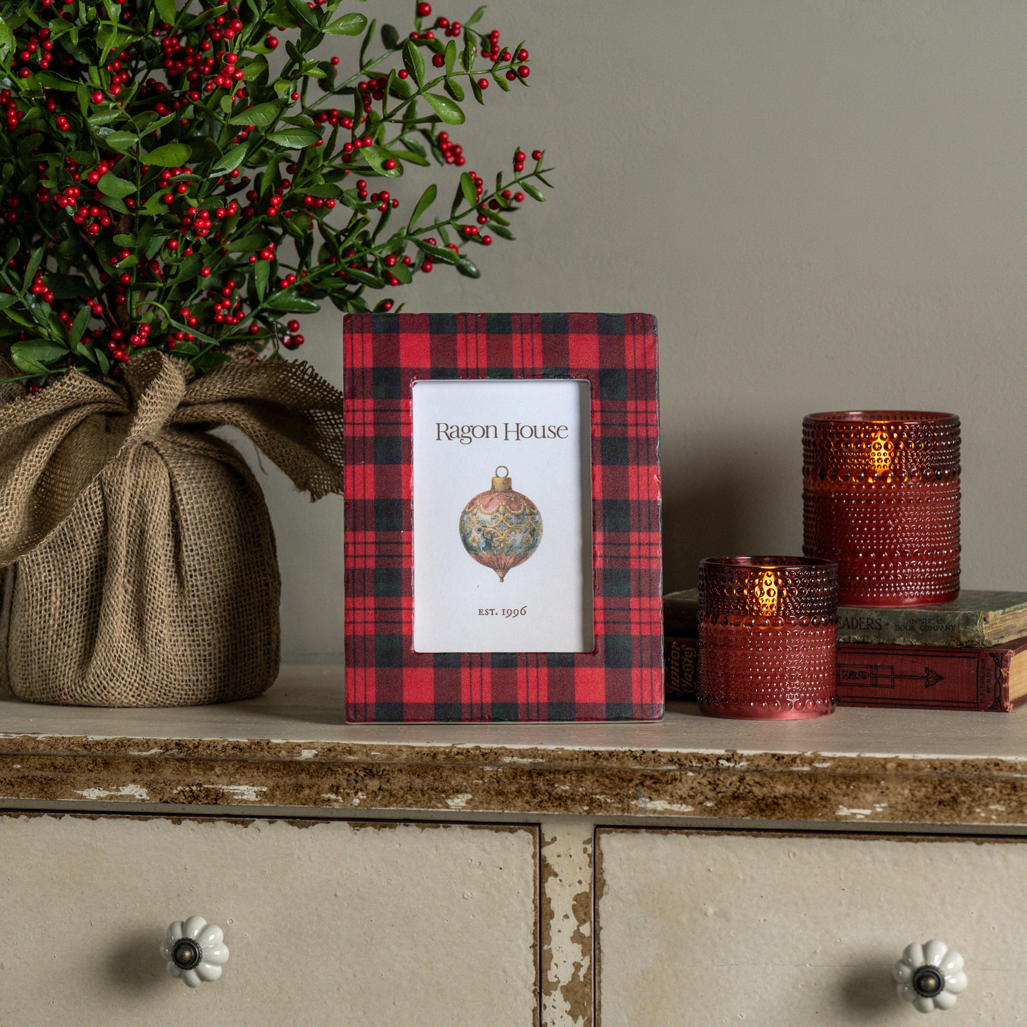 Red Plaid Photo Frame, 4" × 6"