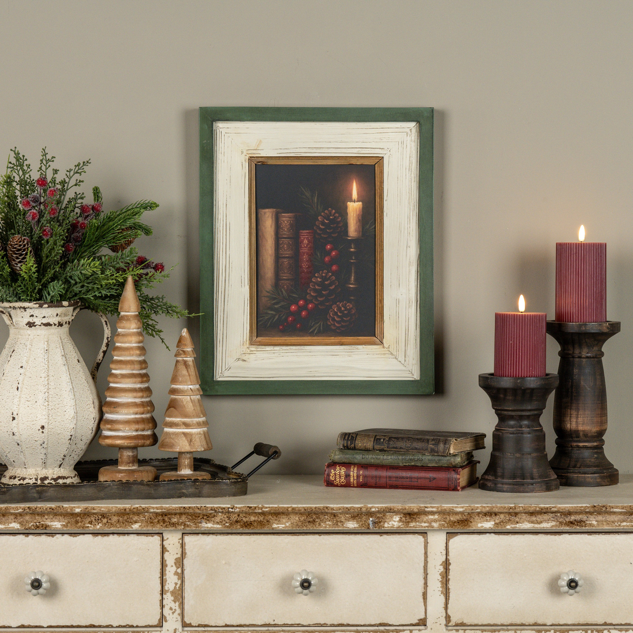 Candlelit Library Framed Sign, 17"
