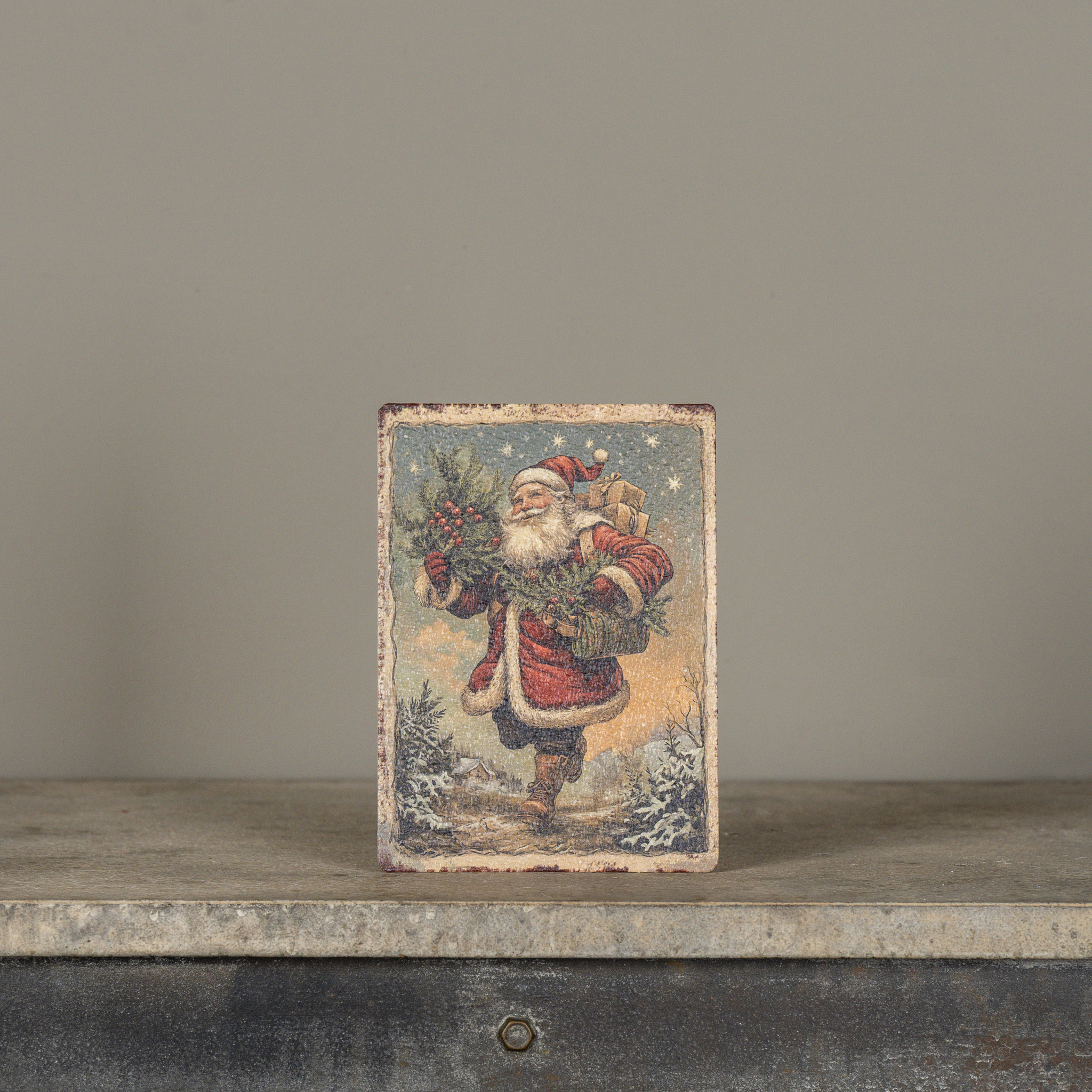 Vintage Santa Tabletop Sign, 7"