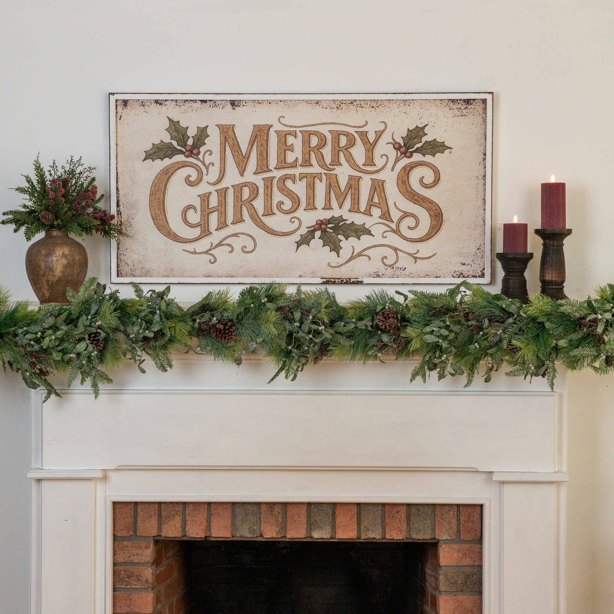 Framed Gold & White Merry Christmas Sign, 48"