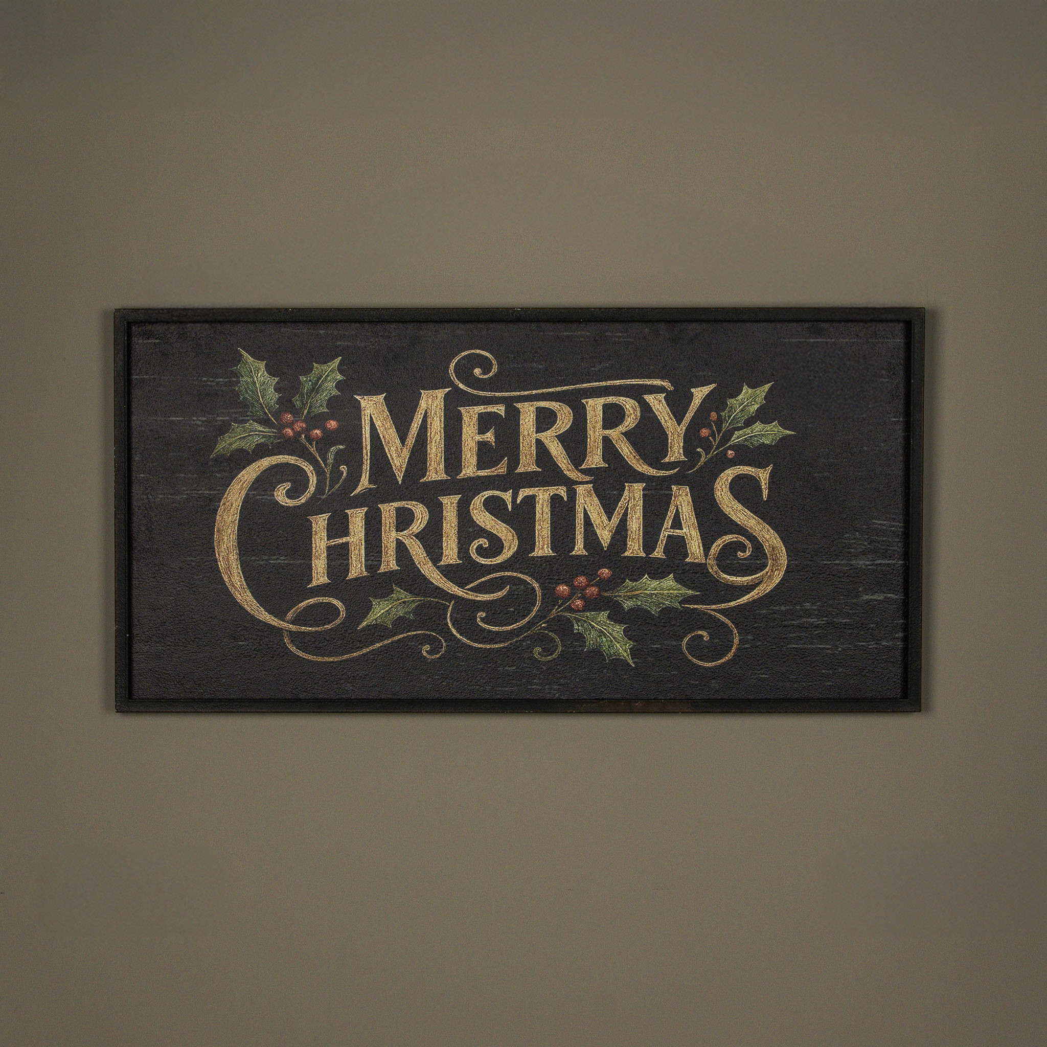 Framed Black & Gold Merry Christmas Sign, 48"