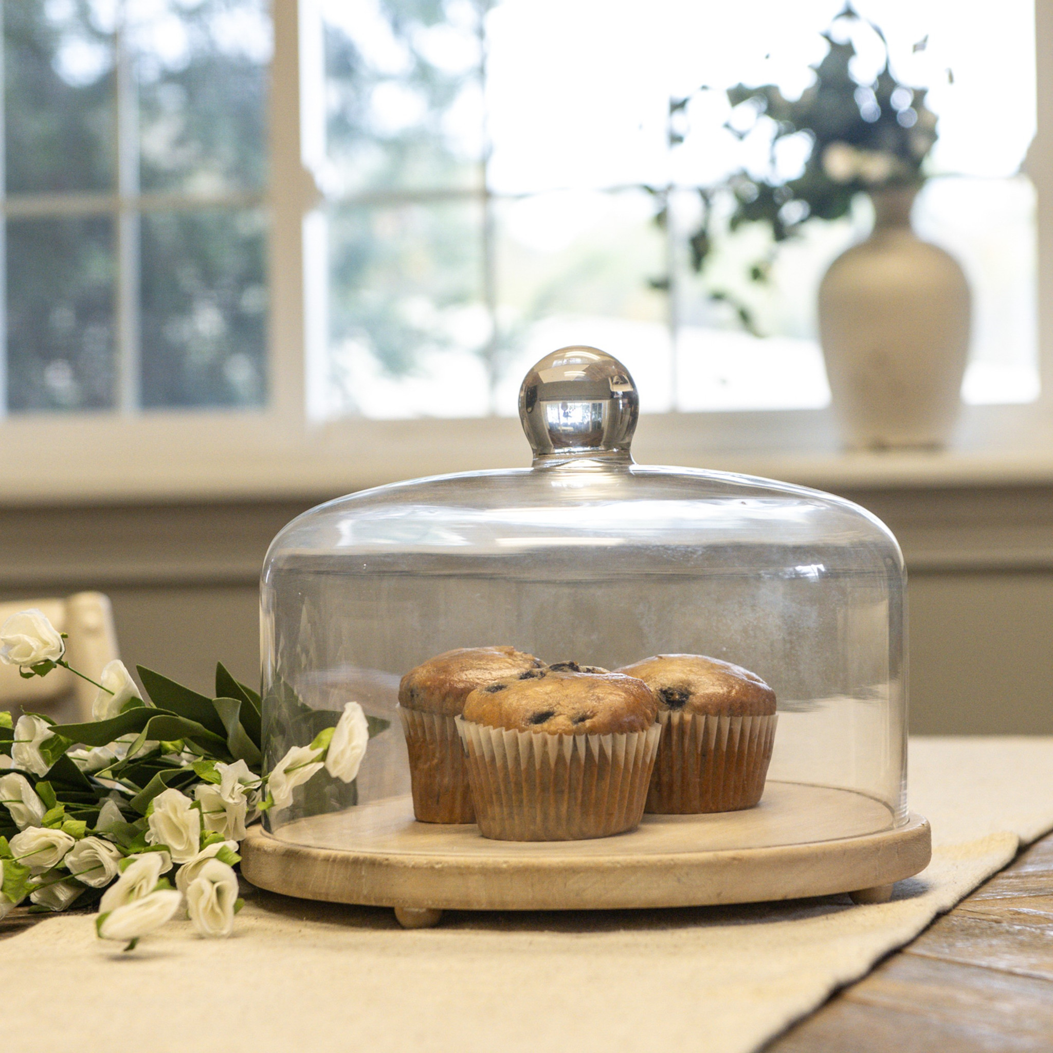 Glass Cloche with Wood Base, 9.75"