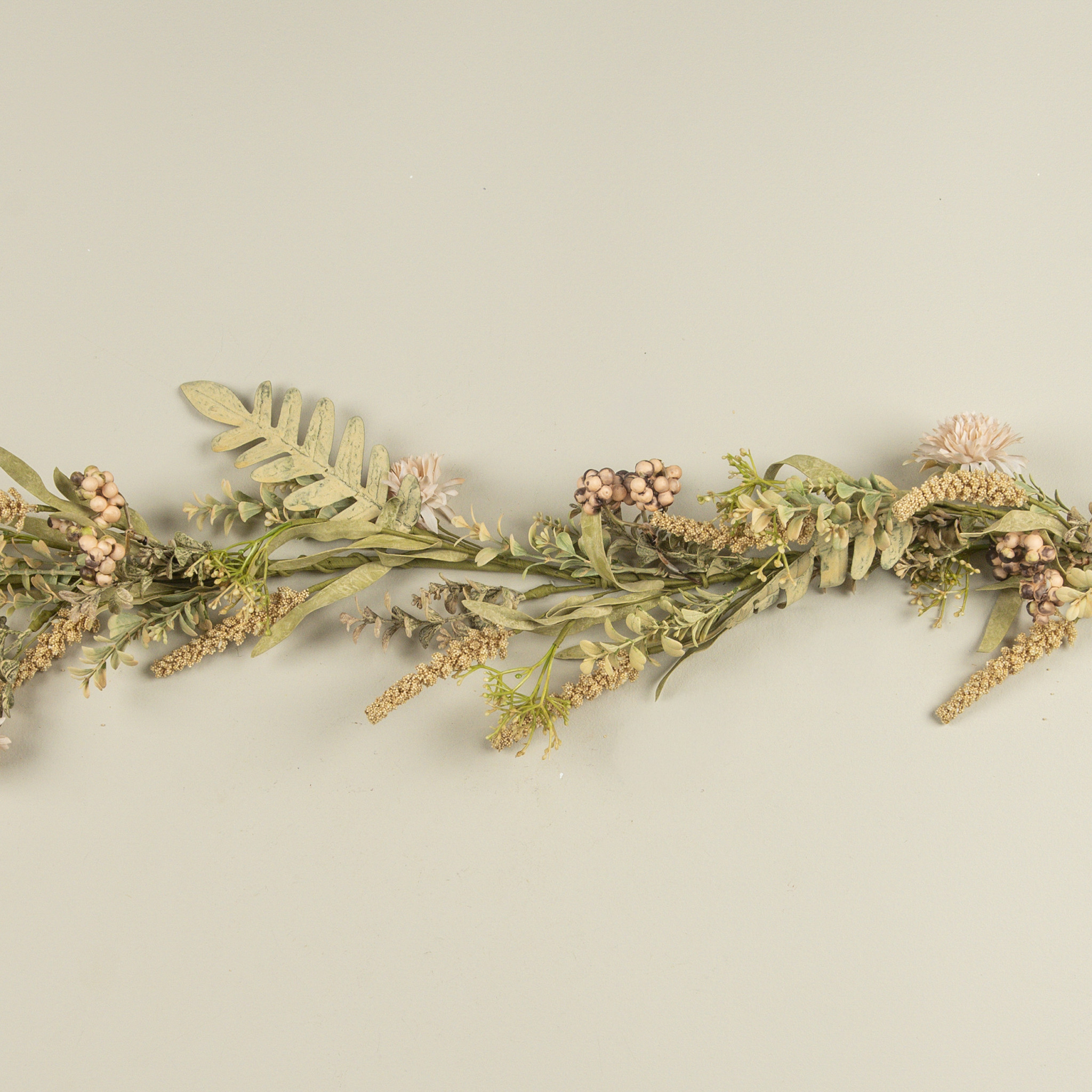 Cream Pom Pom & Foliage Garland, 5 ft, photo 2 of 3