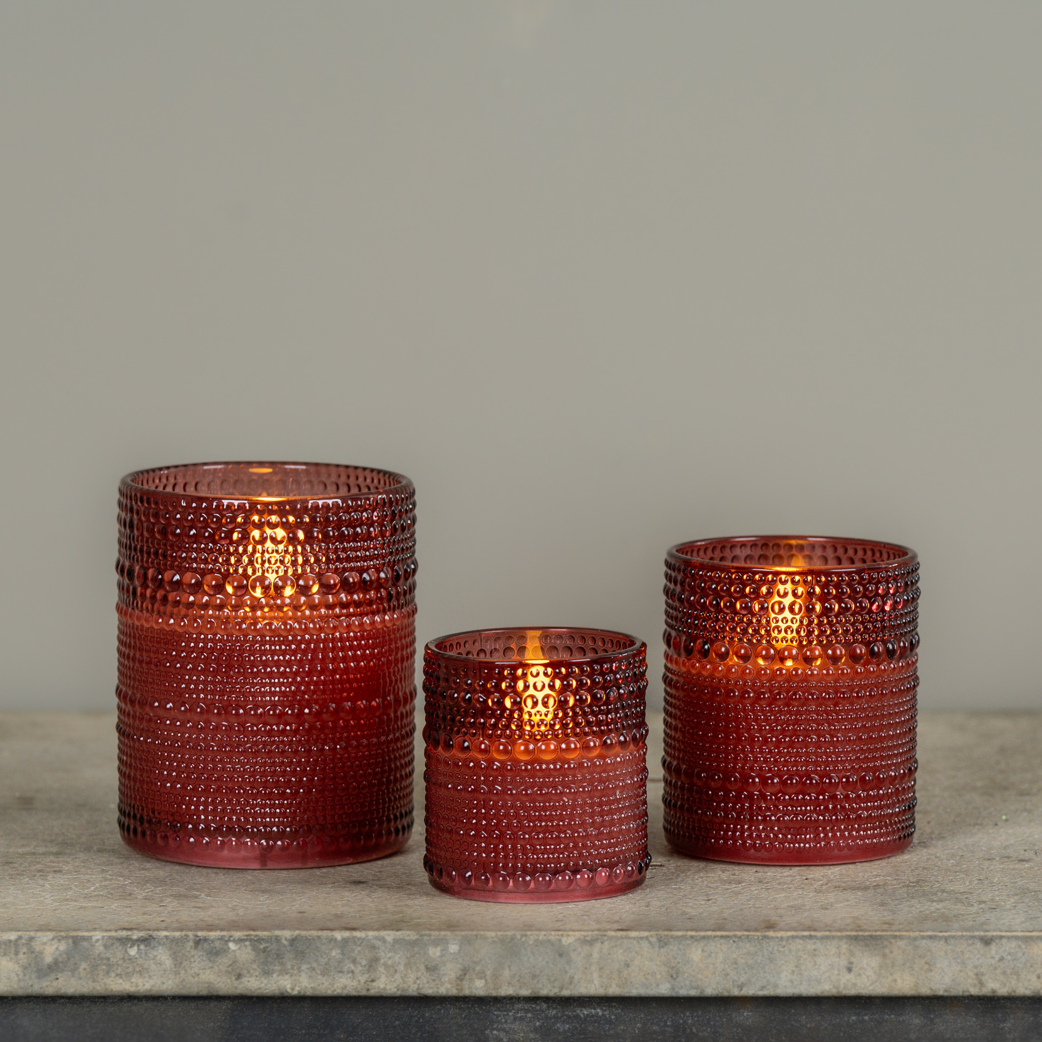 Flameless Burgundy Dotted Glass Candle, 3.25", photo 4 of 4