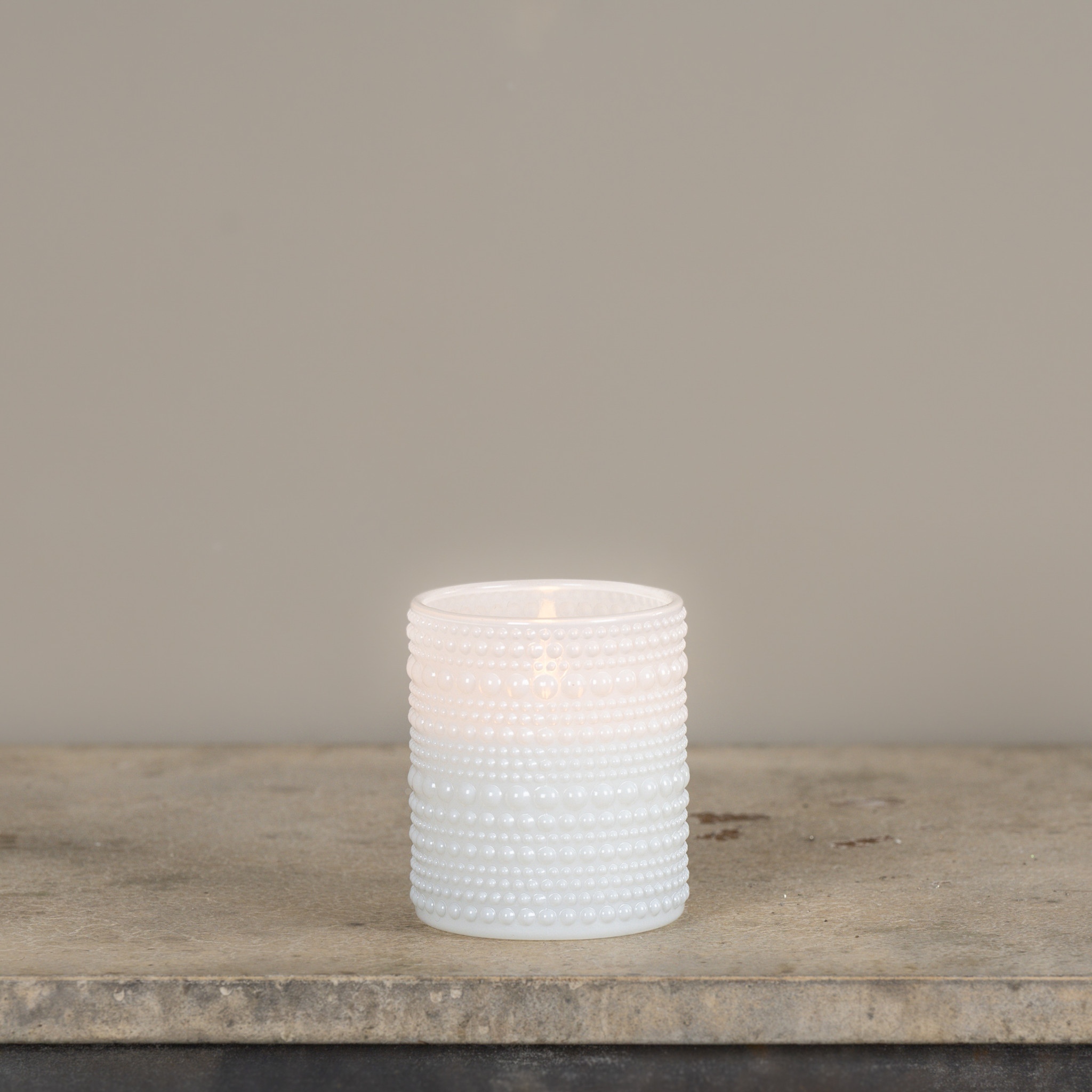 Flameless White Dotted Glass Candle, 4", photo 2 of 4