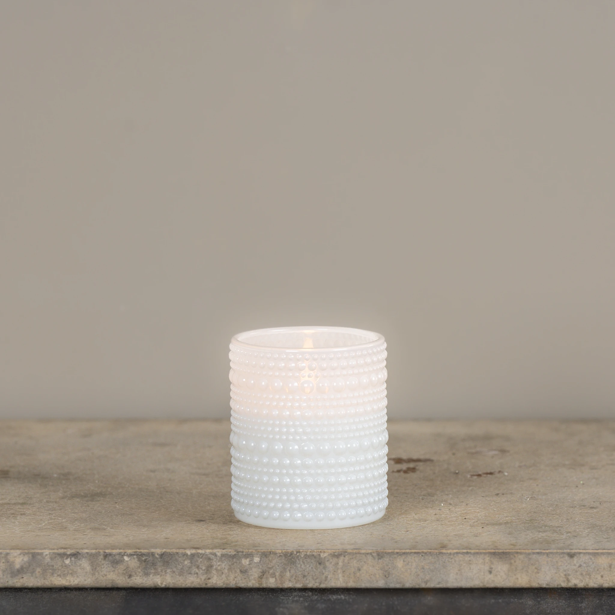 Flameless White Dotted Glass Candle, 4", photo 2 of 4