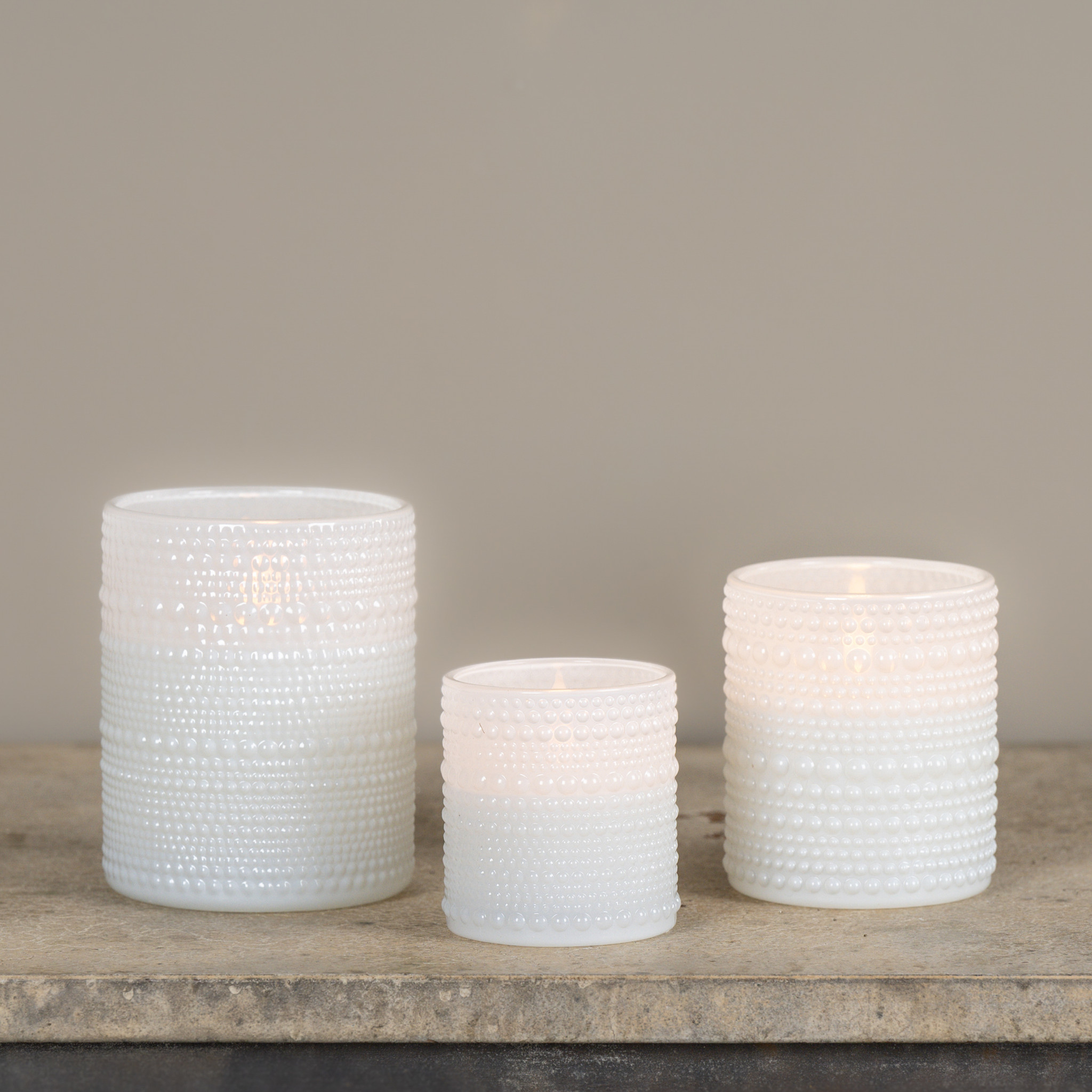 Flameless White Dotted Glass Candle, 5", photo 4 of 4