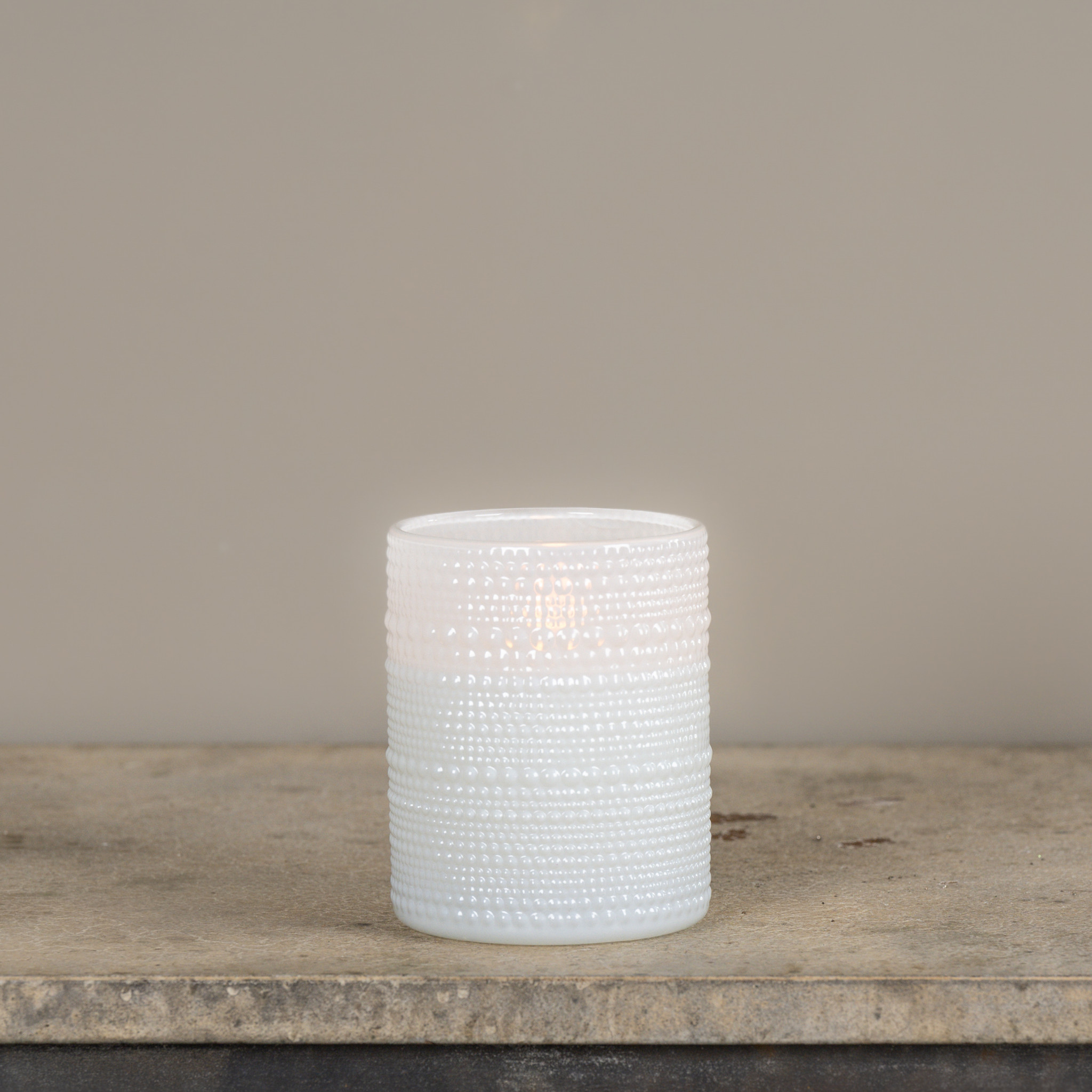Flameless White Dotted Glass Candle, 5", photo 2 of 4