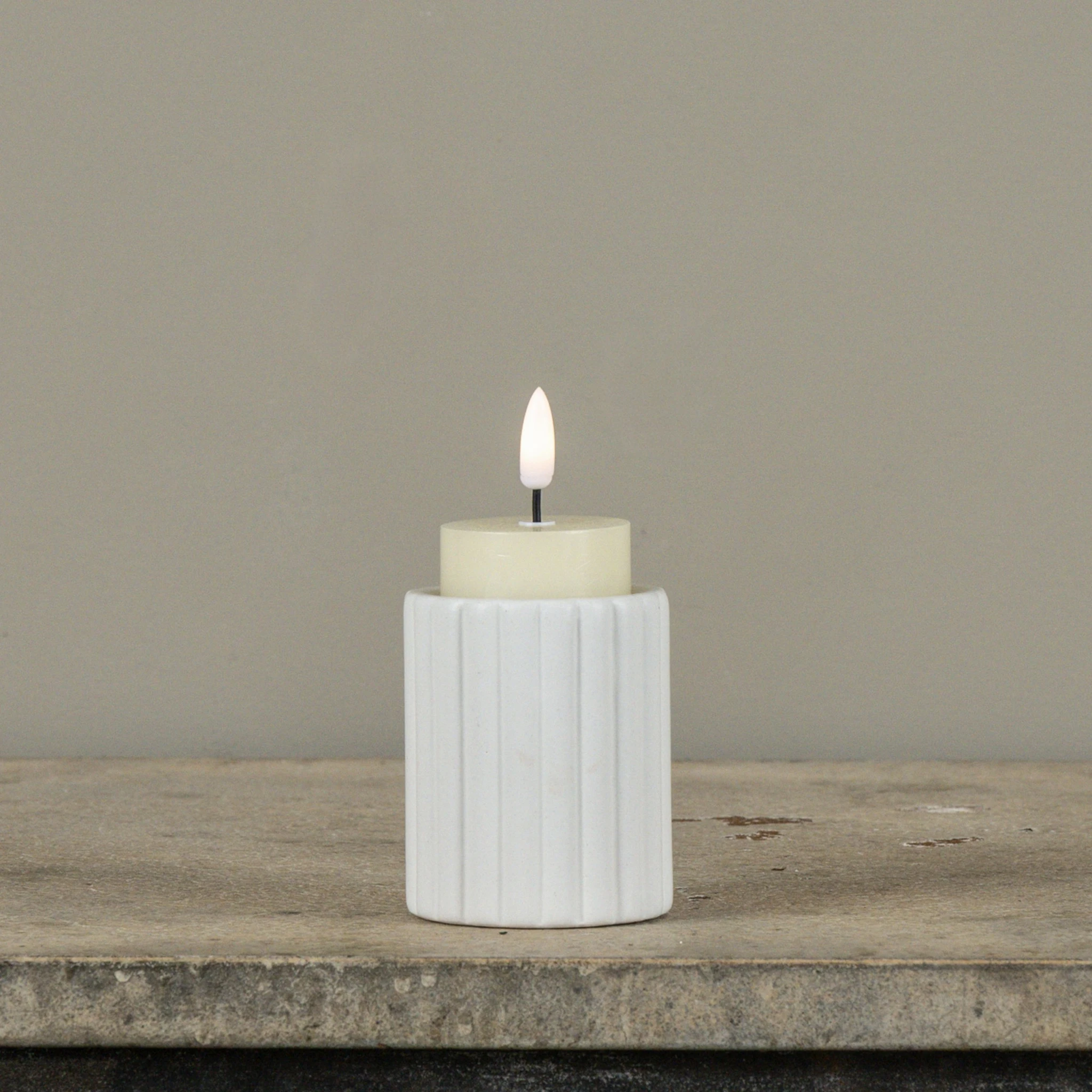 Fluted Cement Tealight Candle Holder, 3", photo 2 of 3