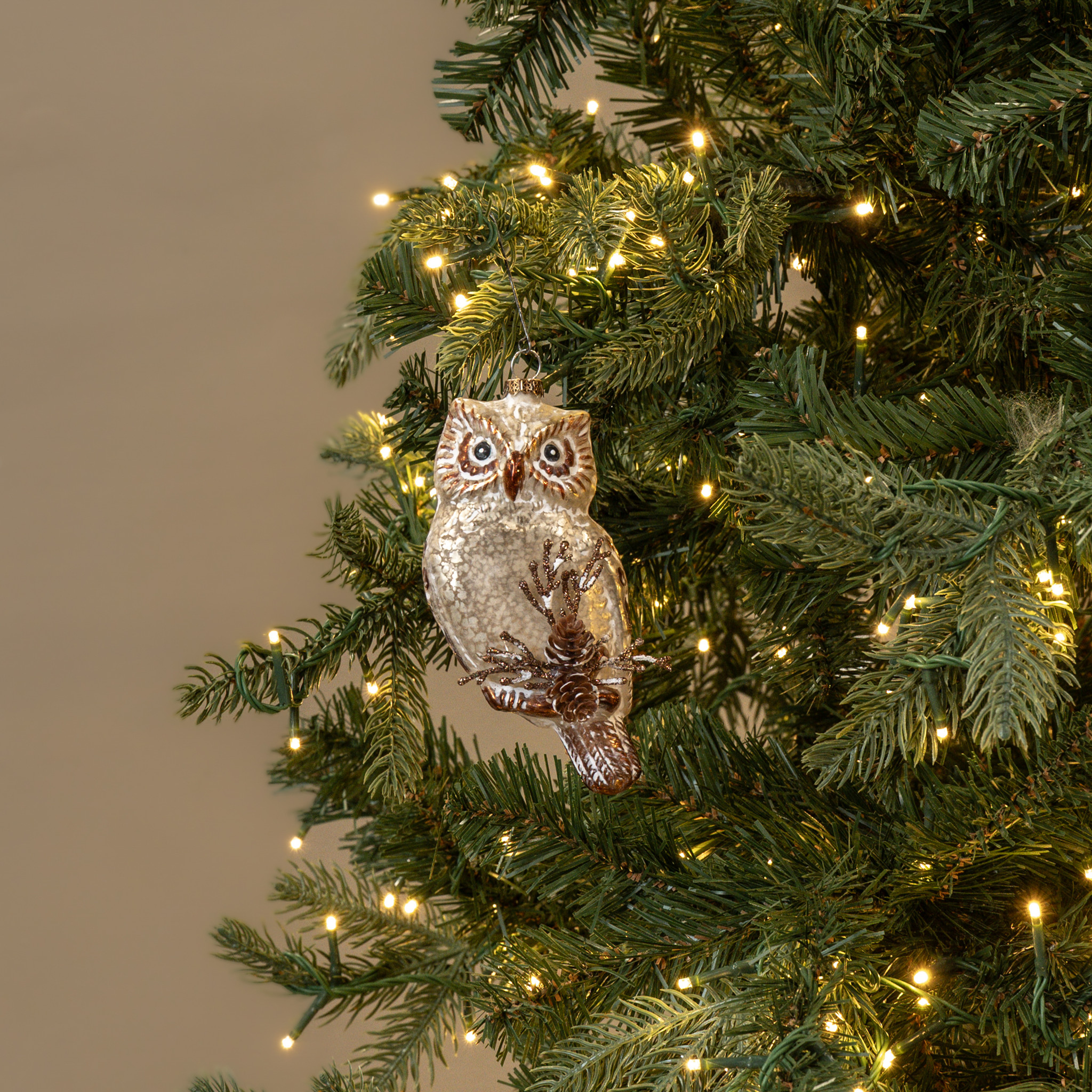 Owl with Glittered Branches Ornament