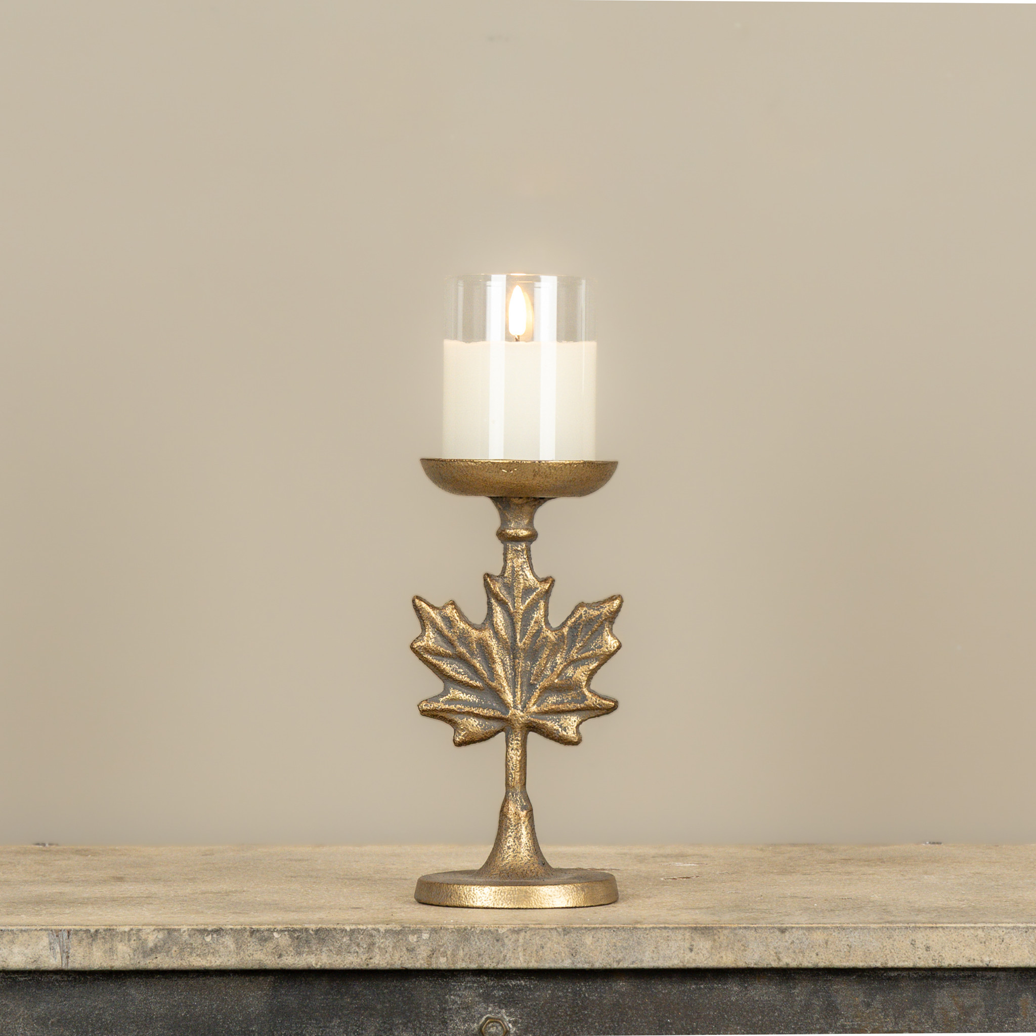 Gold Maple Leaf Pillar Candle Holder, 8.5", photo 2 of 3