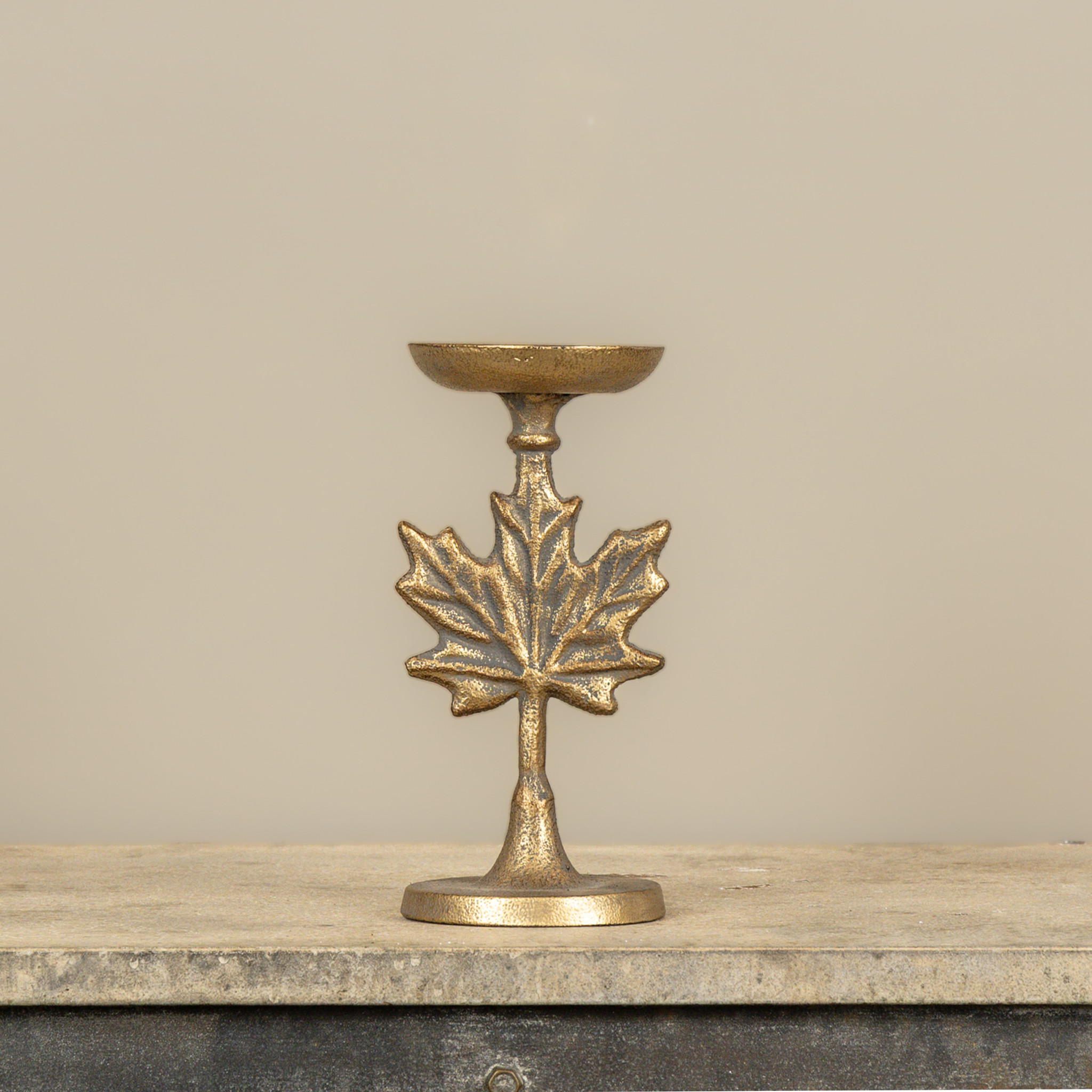 Gold Maple Leaf Pillar Candle Holder, 8.5", photo 3 of 3