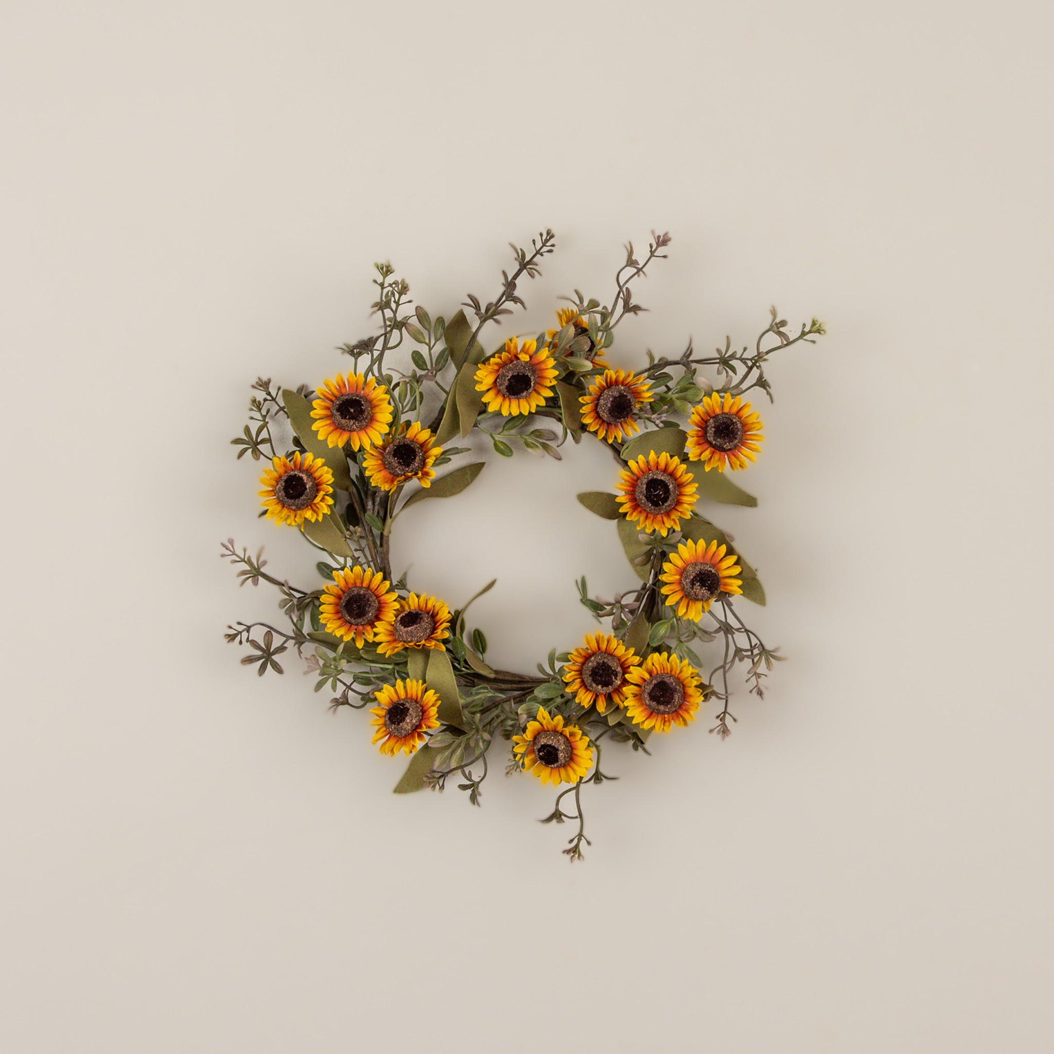 Sunflower with Mixed Foliage Candle Ring, 14", photo 2 of 2