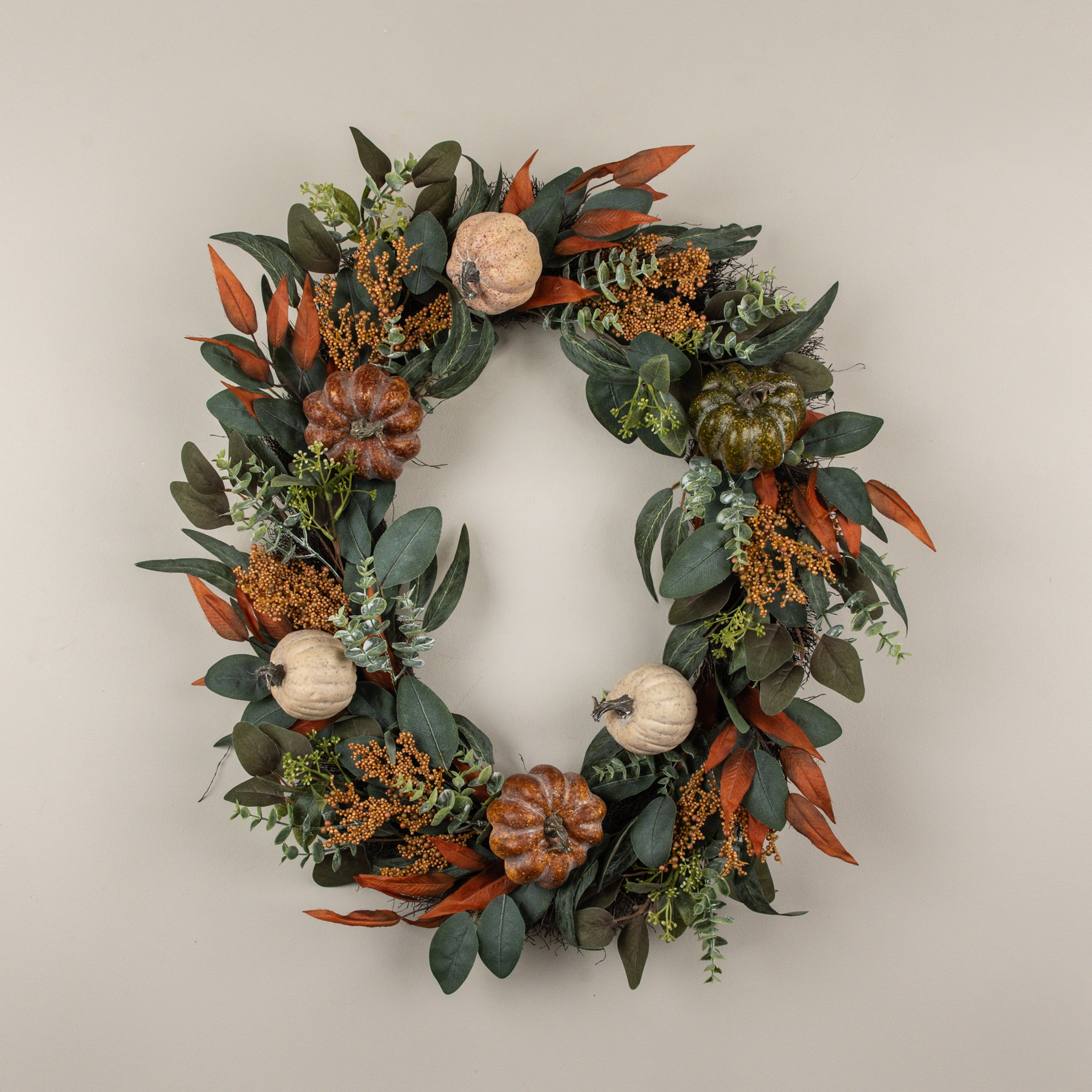 Pumpkin & Eucalyptus Oval Wreath, 30", photo 2 of 2