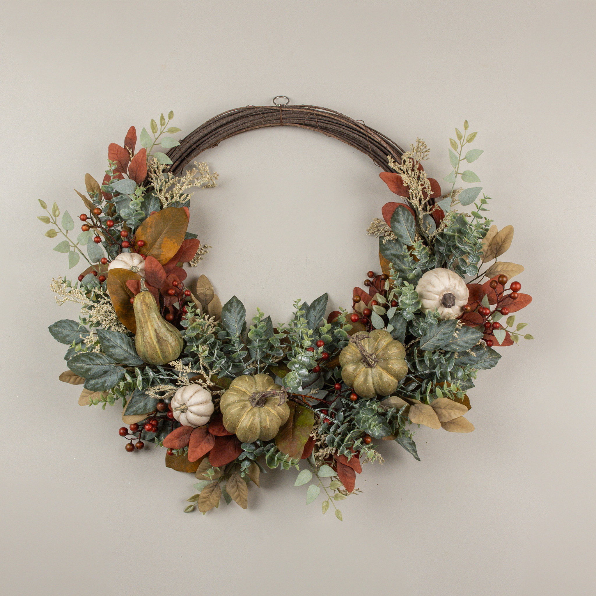 Pumpkin, Eucalyptus & Berries Twig Wreath, 32", photo 2 of 3