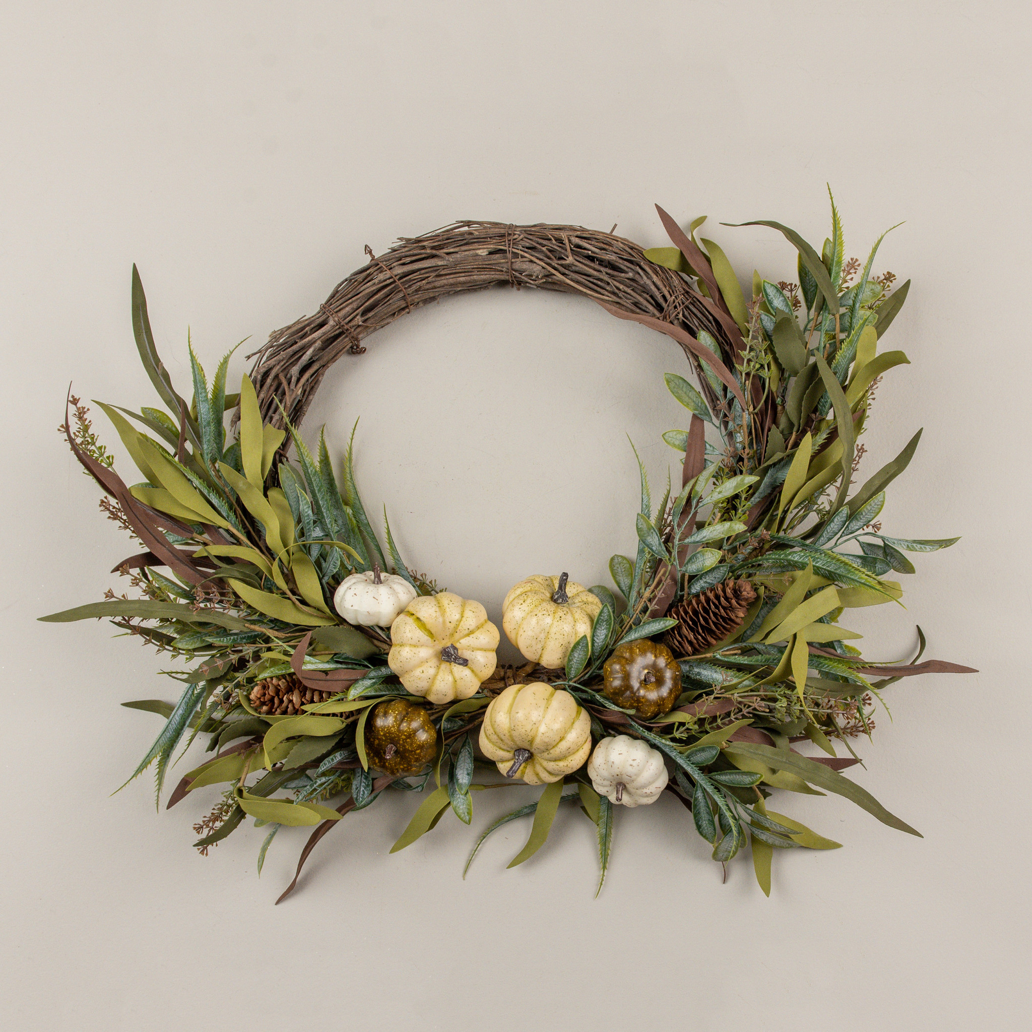 Cream Pumpkin & Foliage Wreath, 28", photo 2 of 4