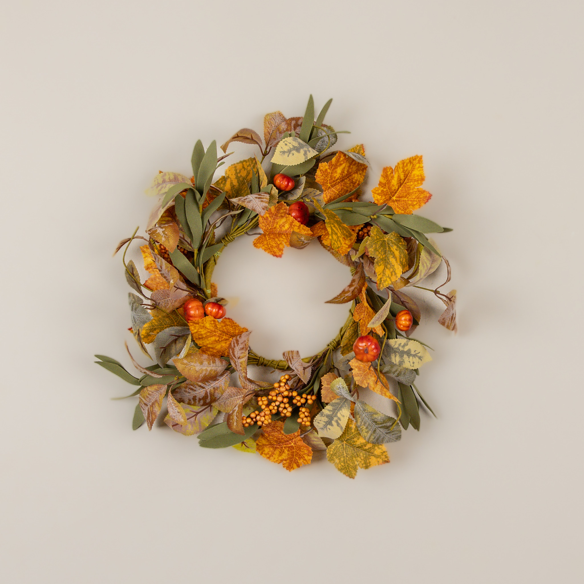 Maple Leaf & Mini Pumpkin Candle Ring, 16"