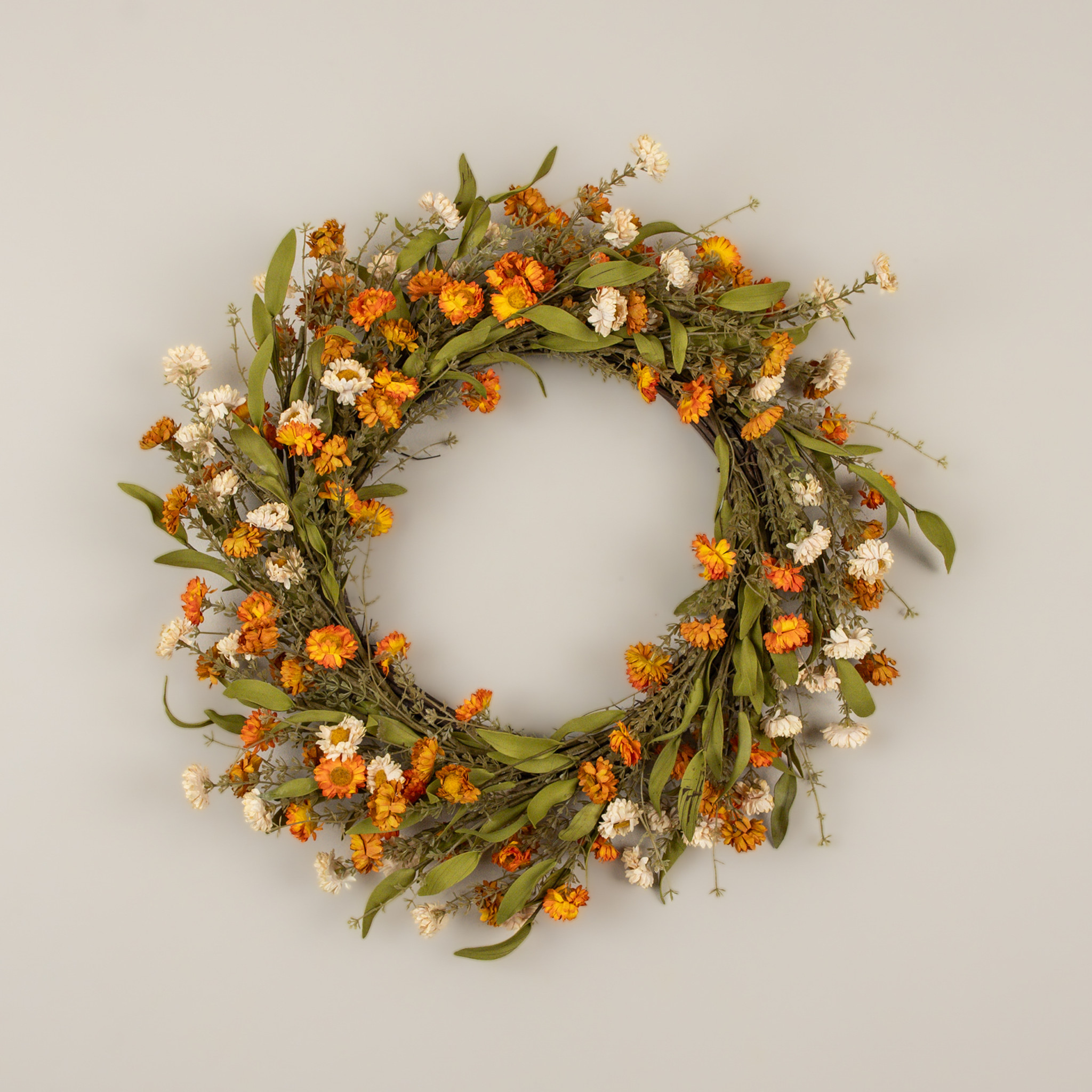 Cream & Orange Mini Daisy Wreath, 22", photo 3 of 4