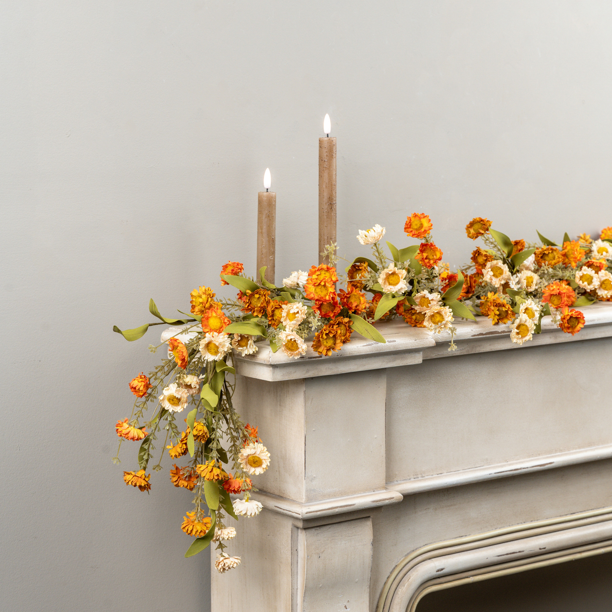 Cream & Orange Mini Daisy Garland, 5 ft