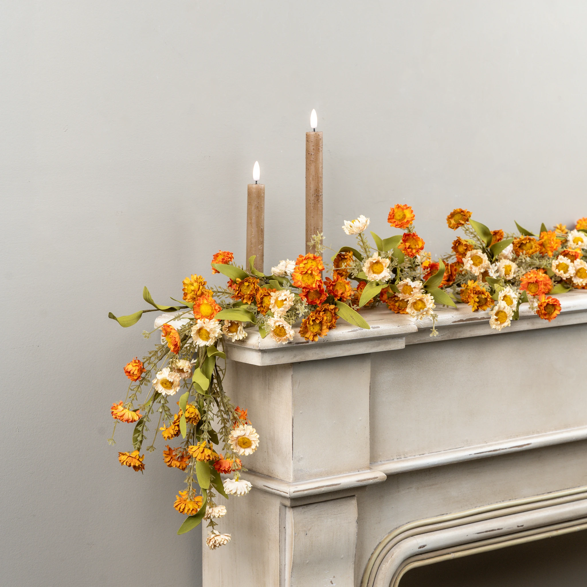 Cream & Orange Mini Daisy Garland, 5 ft