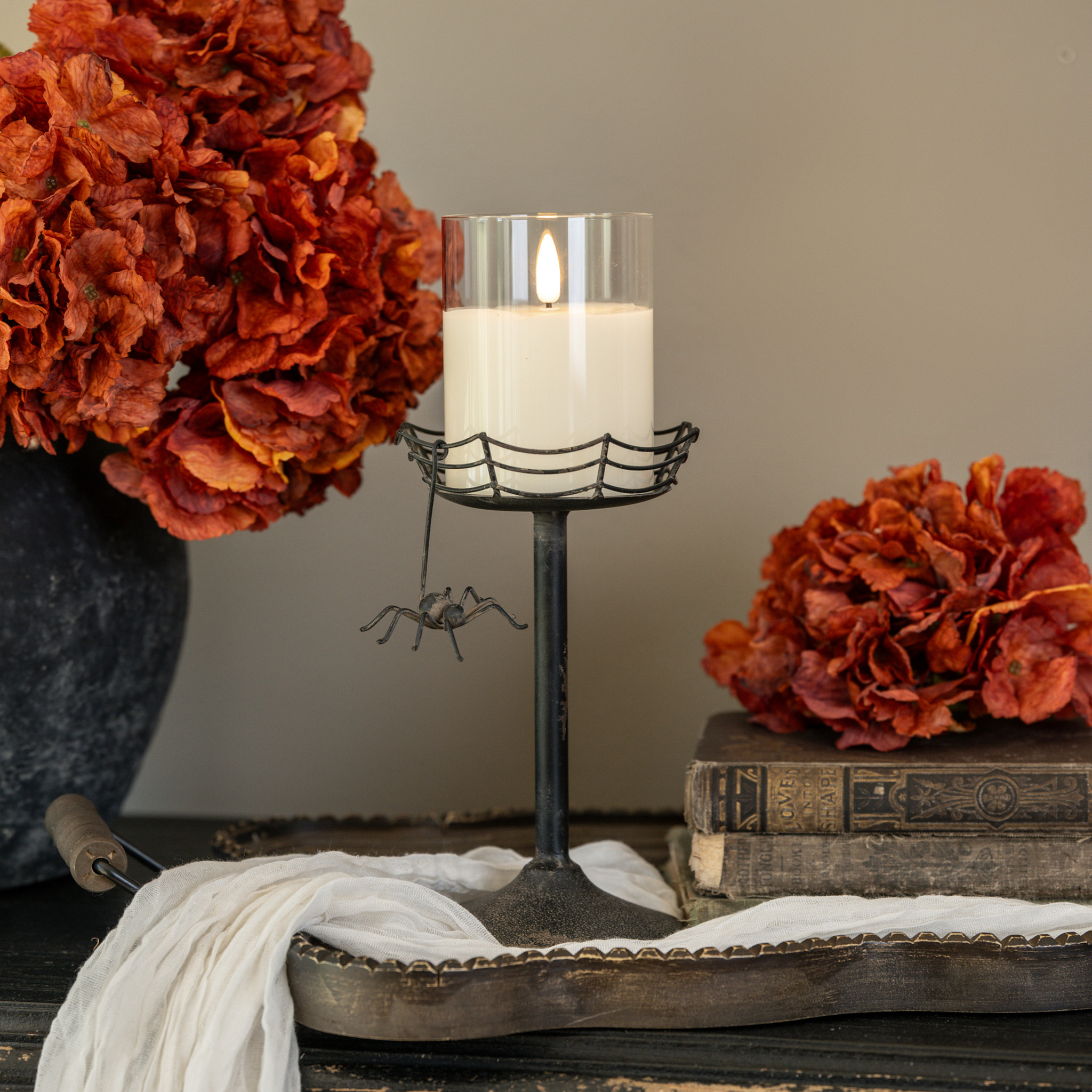 Spider Web Pillar Candle Holder, 7.5"