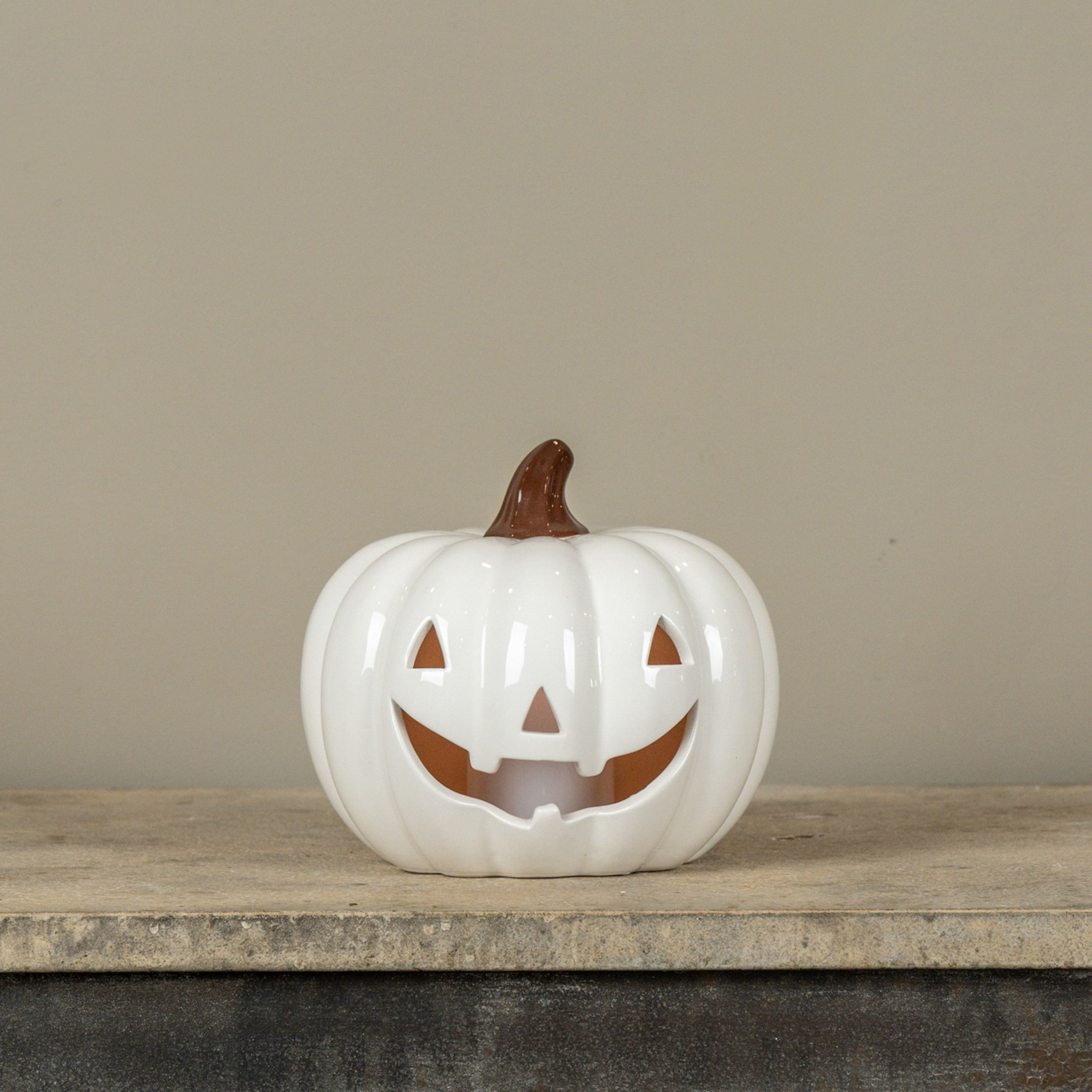 White Ceramic LED Pumpkin, 6.25", photo 2 of 2