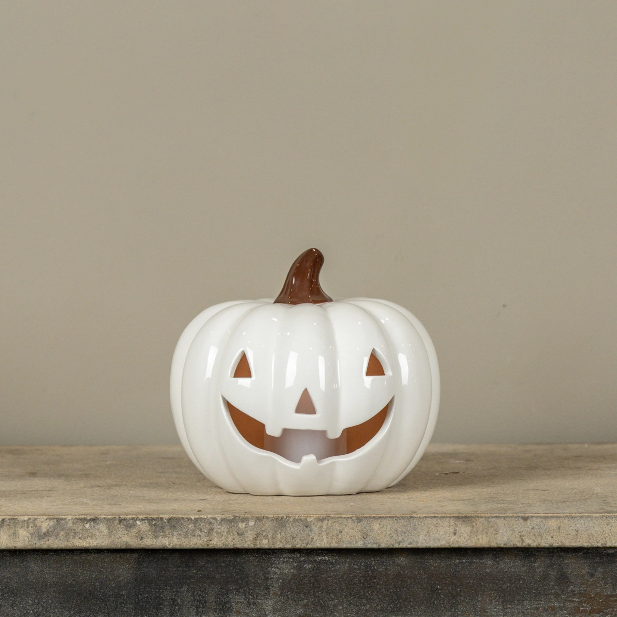 White Ceramic LED Pumpkin, 6.25", photo 2 of 2