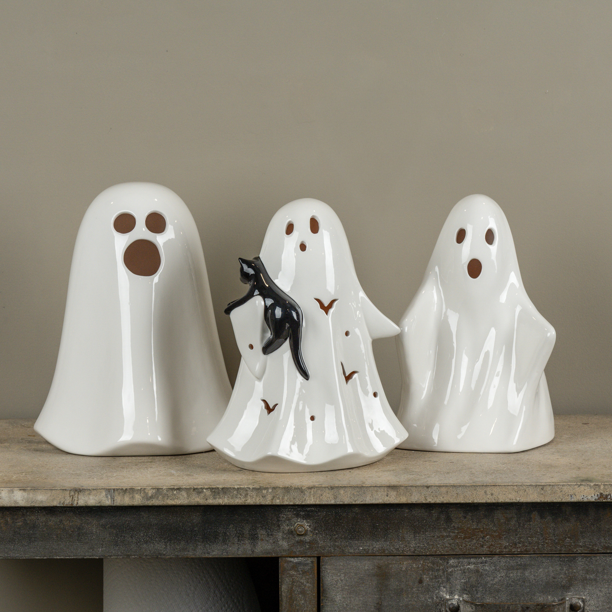 Ceramic LED Ghost with Black Cat, 12", photo 3 of 3