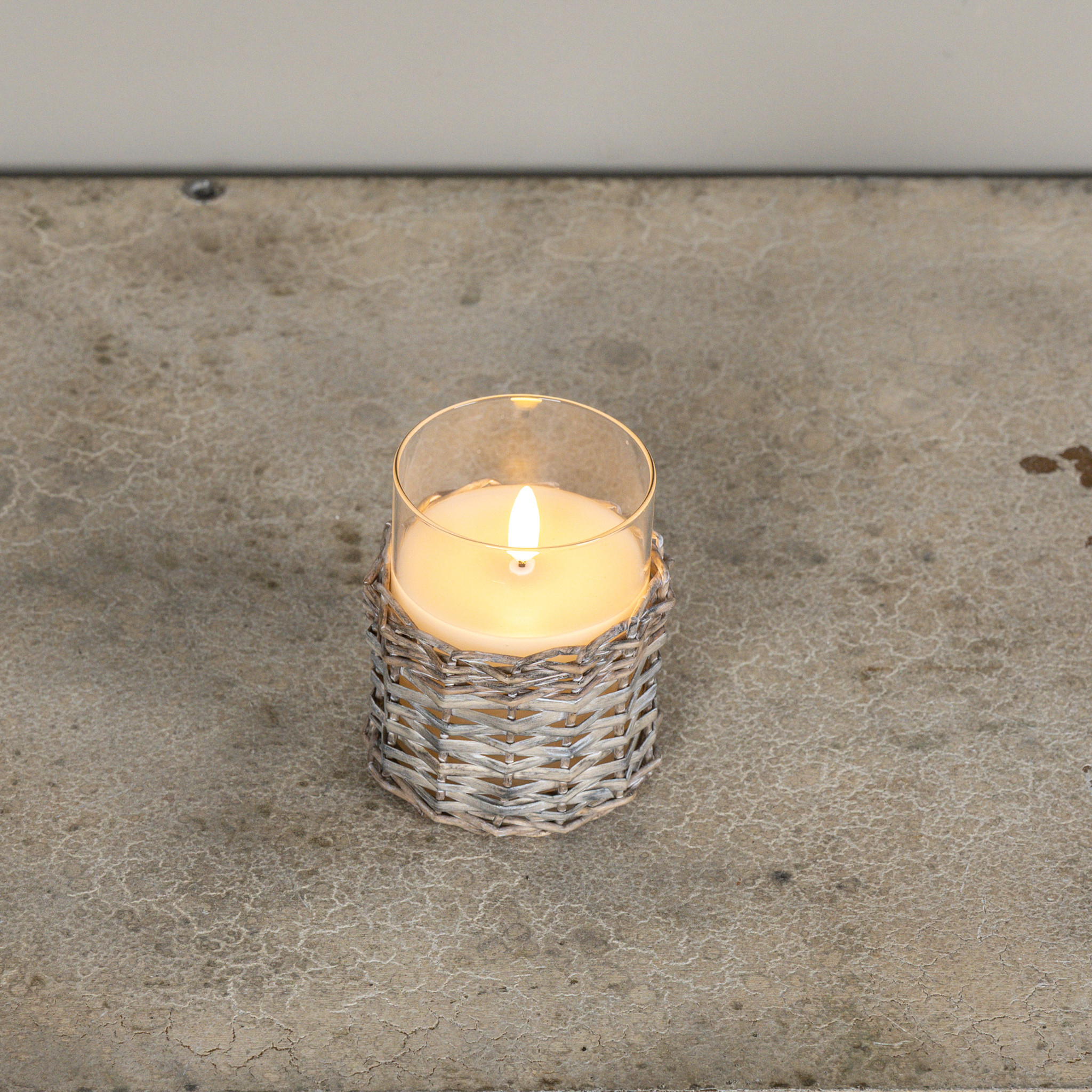 Flameless Woven Wicker Glass Candle, 4", photo 3 of 3