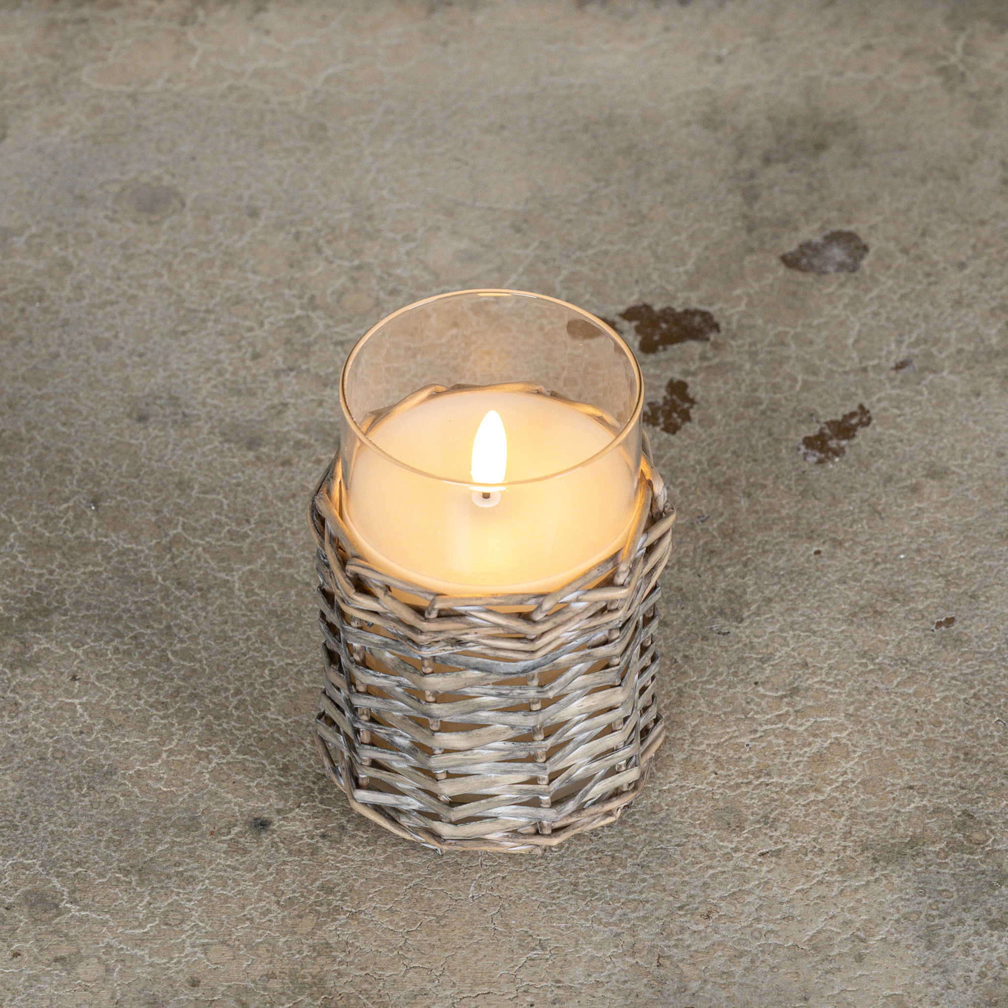 Flameless Woven Wicker Glass Candle, 5", photo 3 of 3