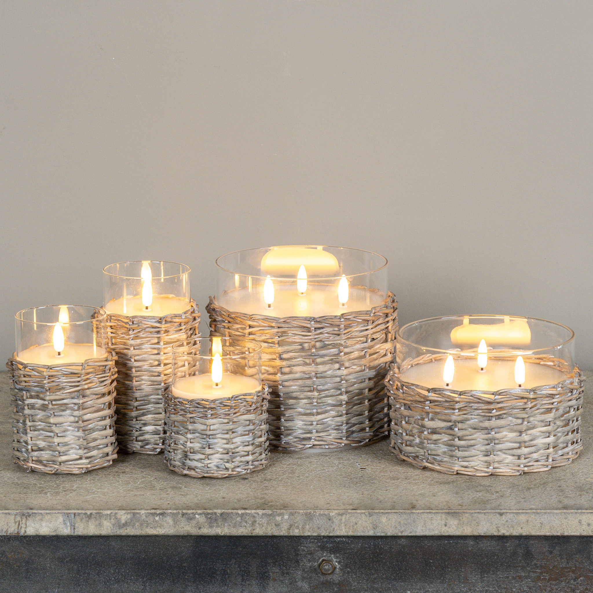 Flameless Woven Wicker Glass Candle, 6", photo 2 of 3