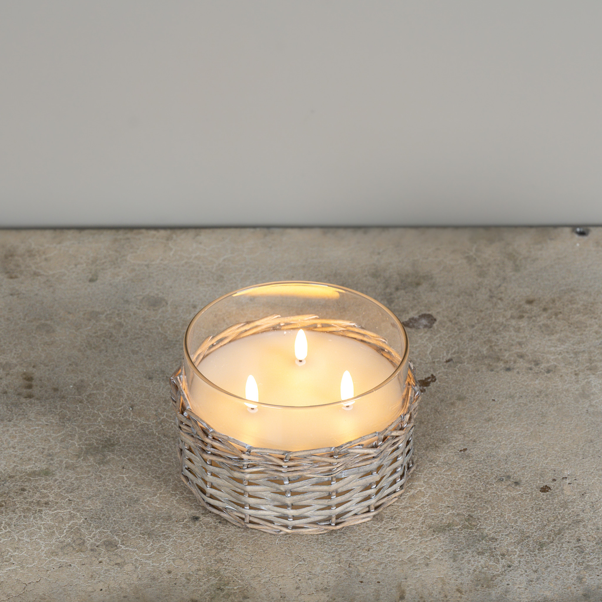Flameless Woven Wicker Glass 3-Wick Candle, 4", photo 3 of 3
