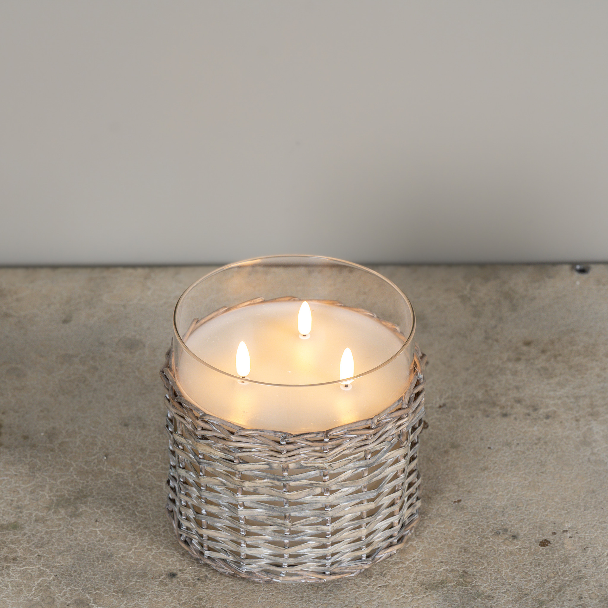 Flameless Woven Wicker Glass 3-Wick Candle, 6", photo 2 of 3