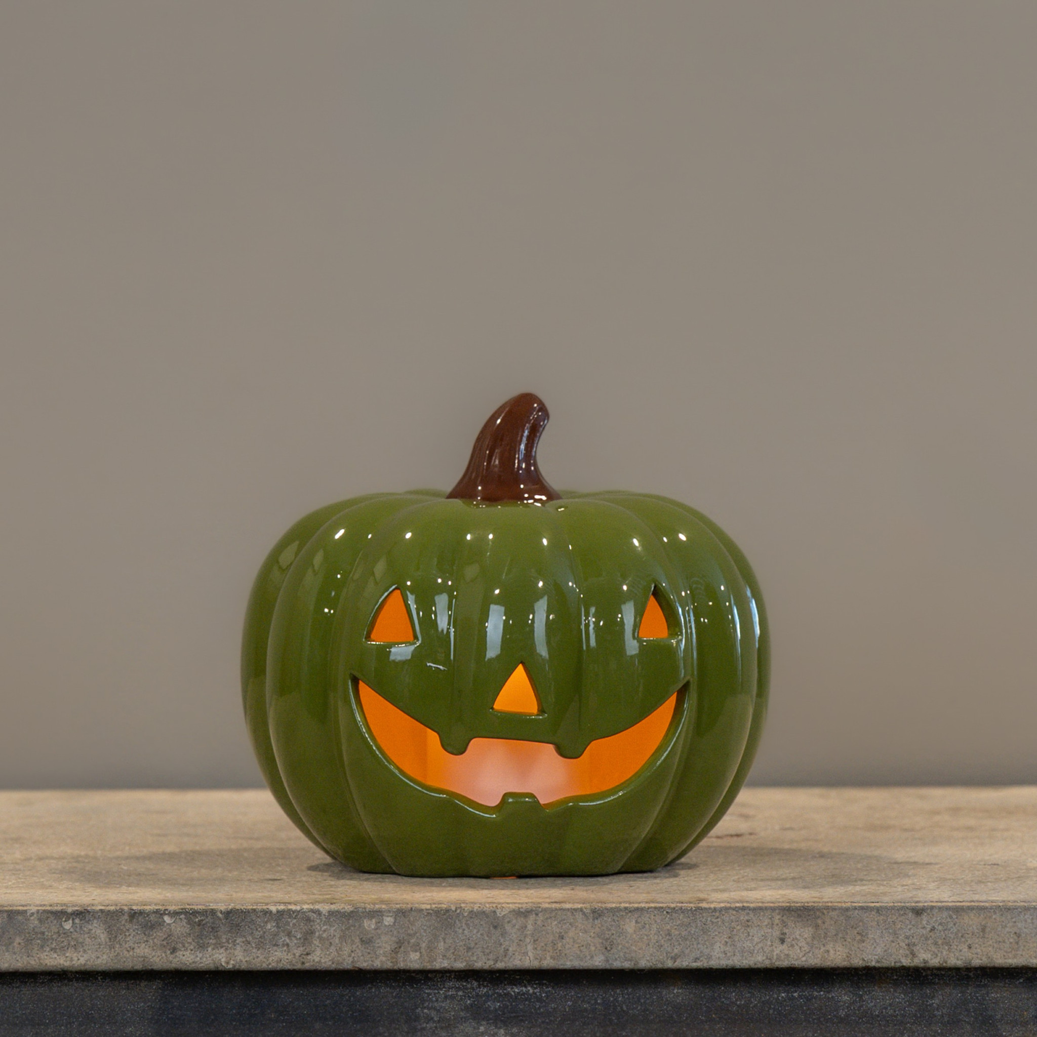 Green Ceramic LED Pumpkin, 6.25", photo 2 of 2